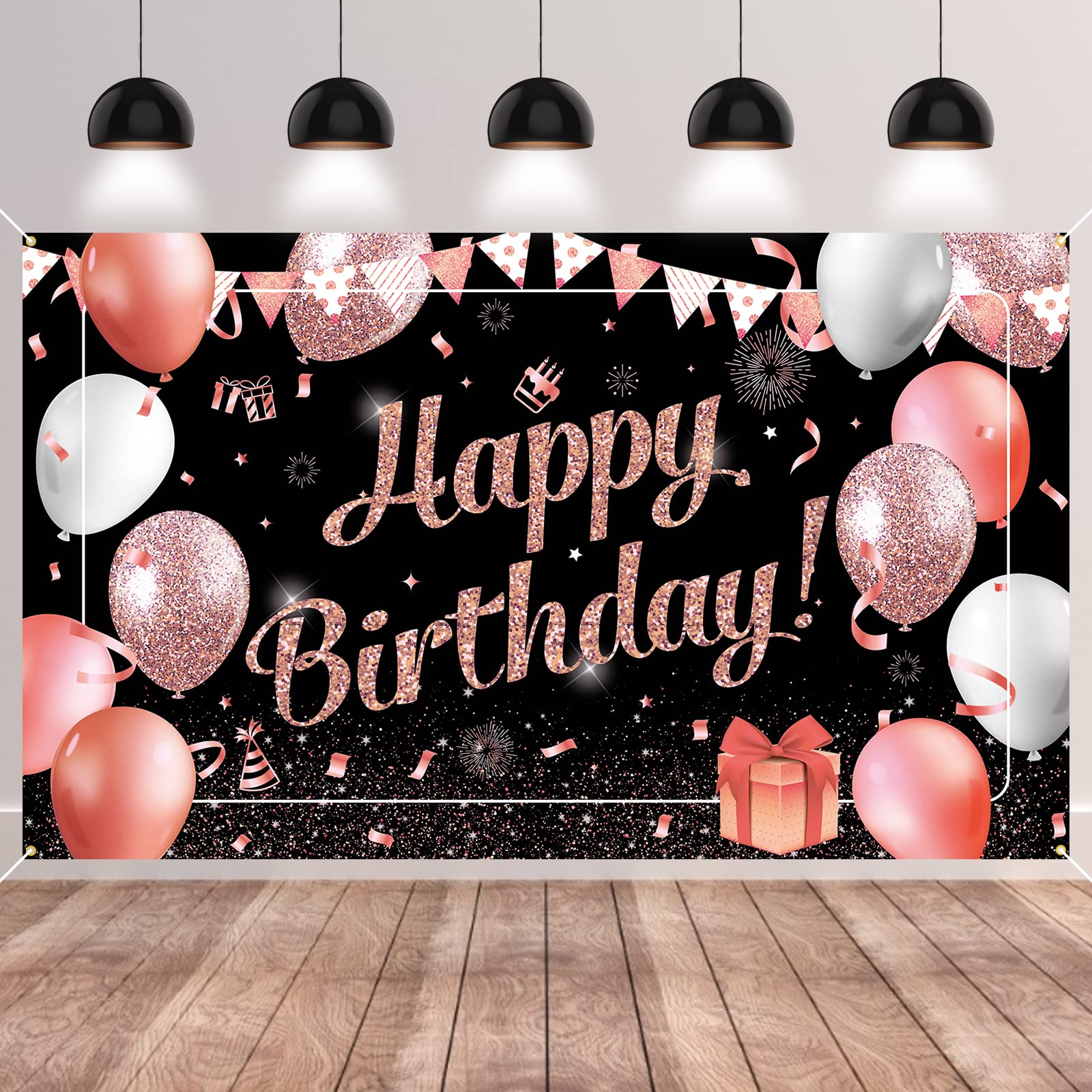 Buy Black Pink Happy Birthday Backdrop, GRESATEK Happy Birthday Banner