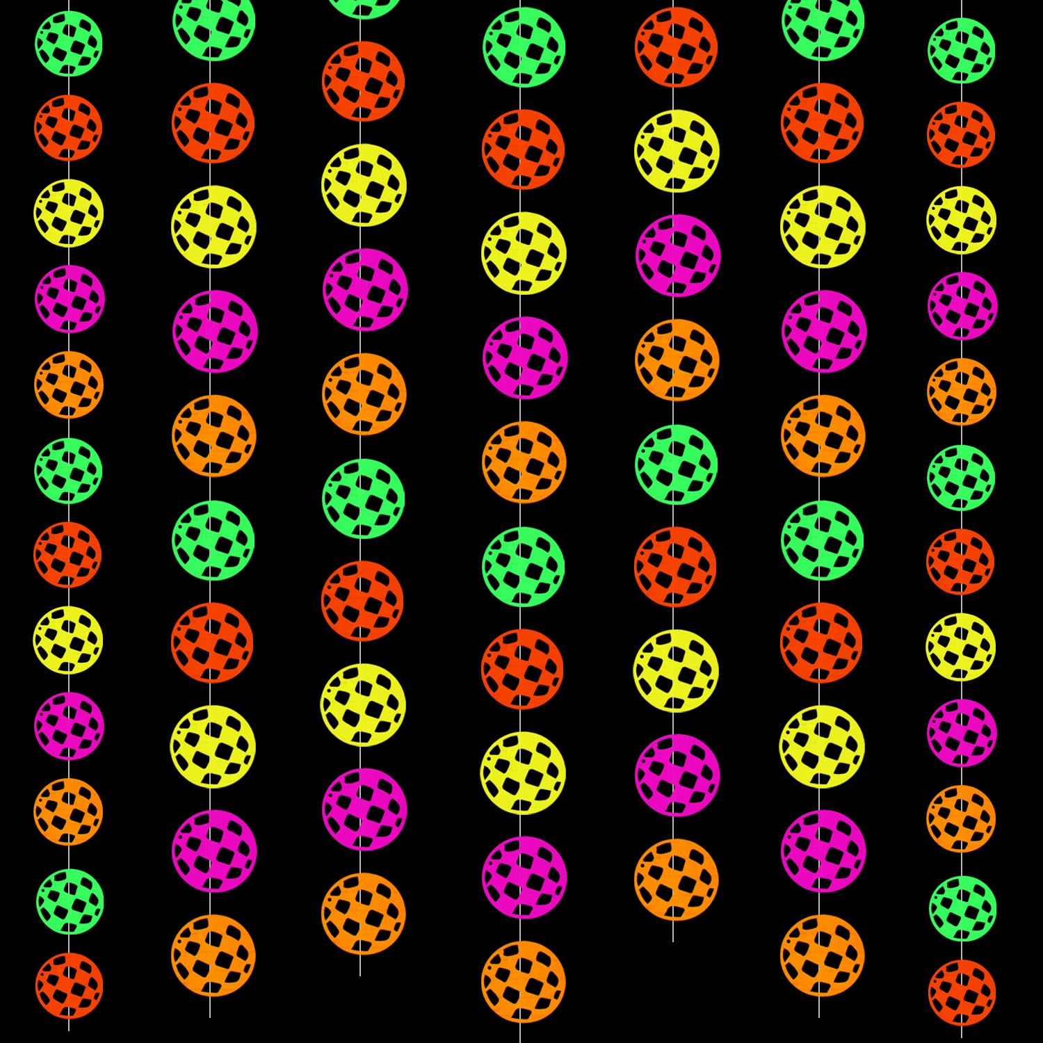 6 Pack UV Disco Ball Paper Neon Garland Streamers Disco Party Decorations For Glow Party UV Reactive Black Light Favors Glow in The Dark Supplies For