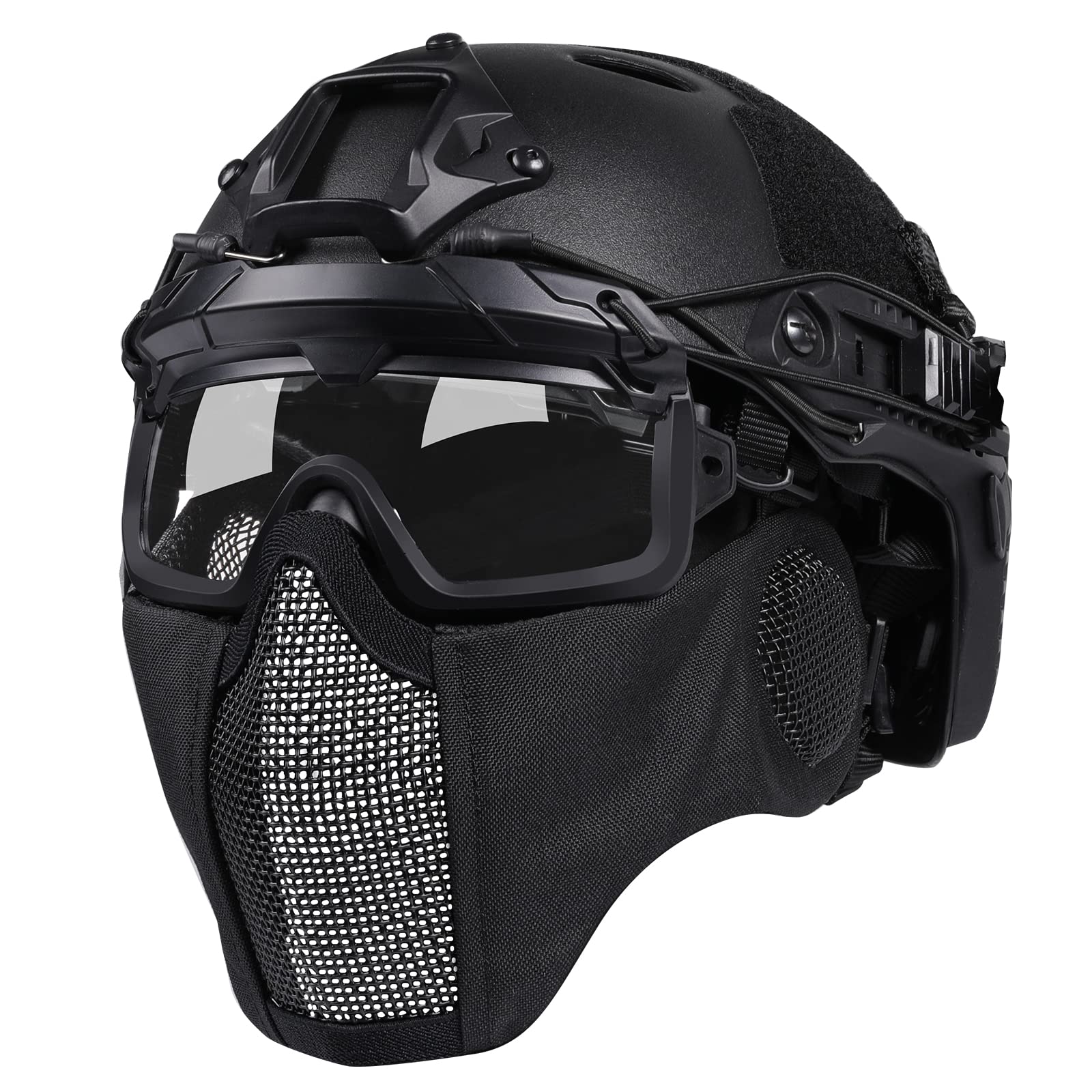 OneTigris Casque Tactique, Casque Airsoft Fast de Protection intégral avec Masque de Protection des Oreilles Pliable et Lunettes pour Airsoft/Paintball/Shooting Wargame/CS - 1