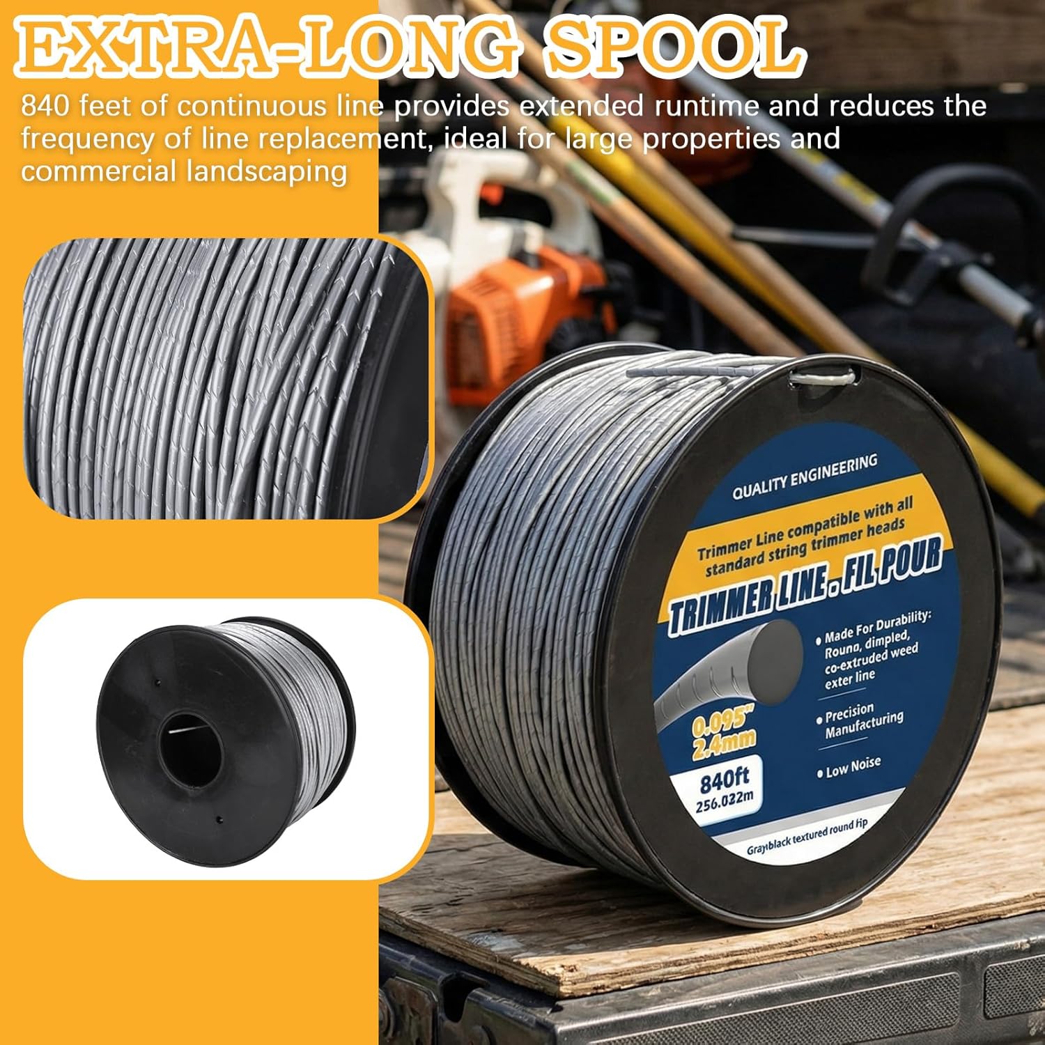 Titanium Force String Trimmer Line, 0.095-Inch, 840-Foot, Professional Grade Heavy Duty Weed Eater String, Low Noise High Efficiency Copolymer Design for Edging and Grass Trimming