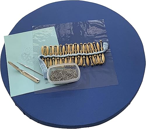 Bobbin Kit de fabricación de encaje con almohada. Tabla de encaje redonda de 23 pulgadas x 2 pulgadas, 24 bobinas danesas para encajar, patrones de