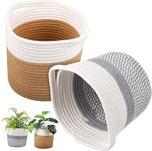 MAGICLULU 2 Pcs Basket Bedroom Hamper Plant Containers Indoor Home Decor Cestas Para Ropa Sucia Money Plant Cotton Rope Planter Laundry Hamper Woven