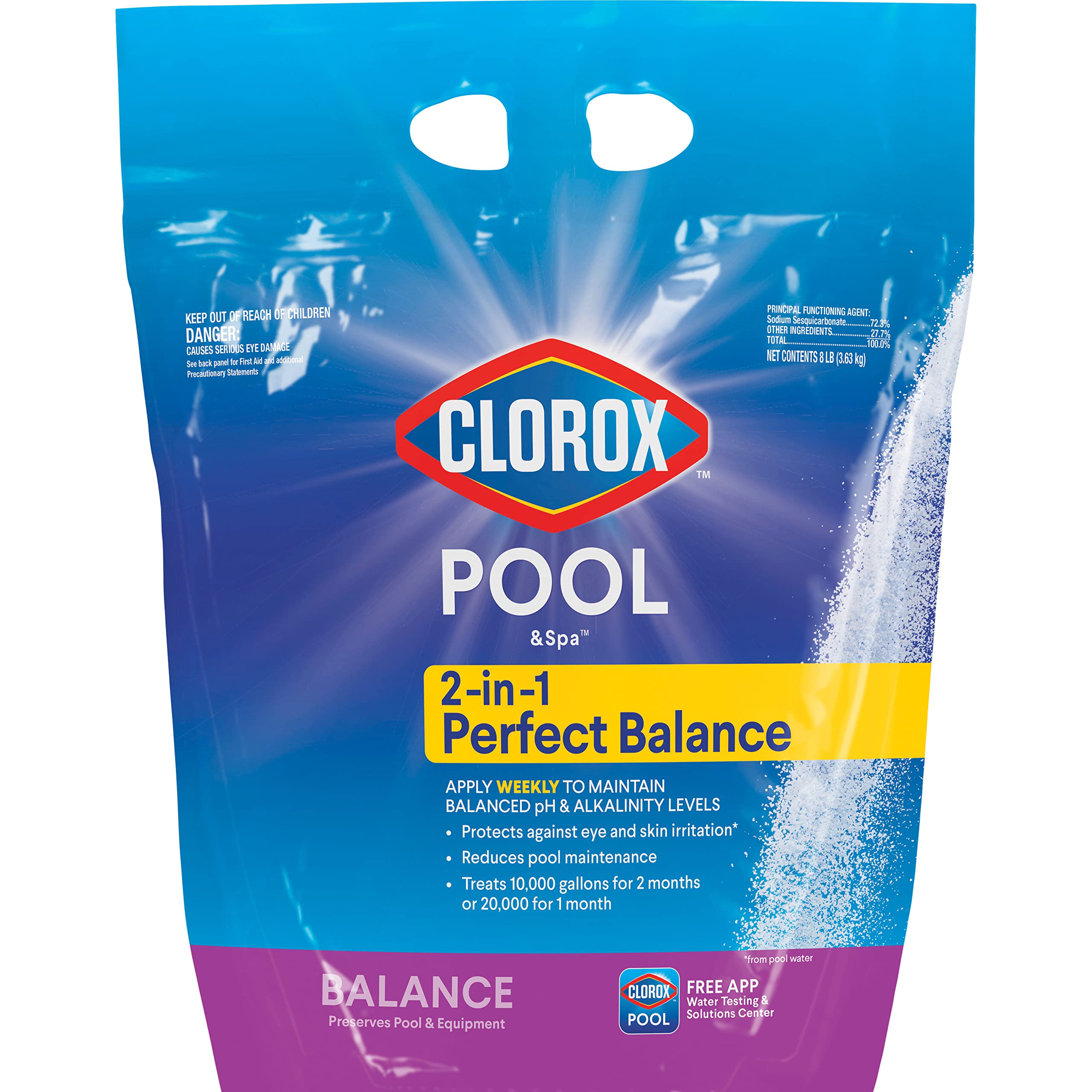 CLOROX Pool&Spa Swimming Pool 2-in-1 Perfect Balance, Maintains Balanced pH and Alkalinity Levels, 8LB (Pack of 1)
