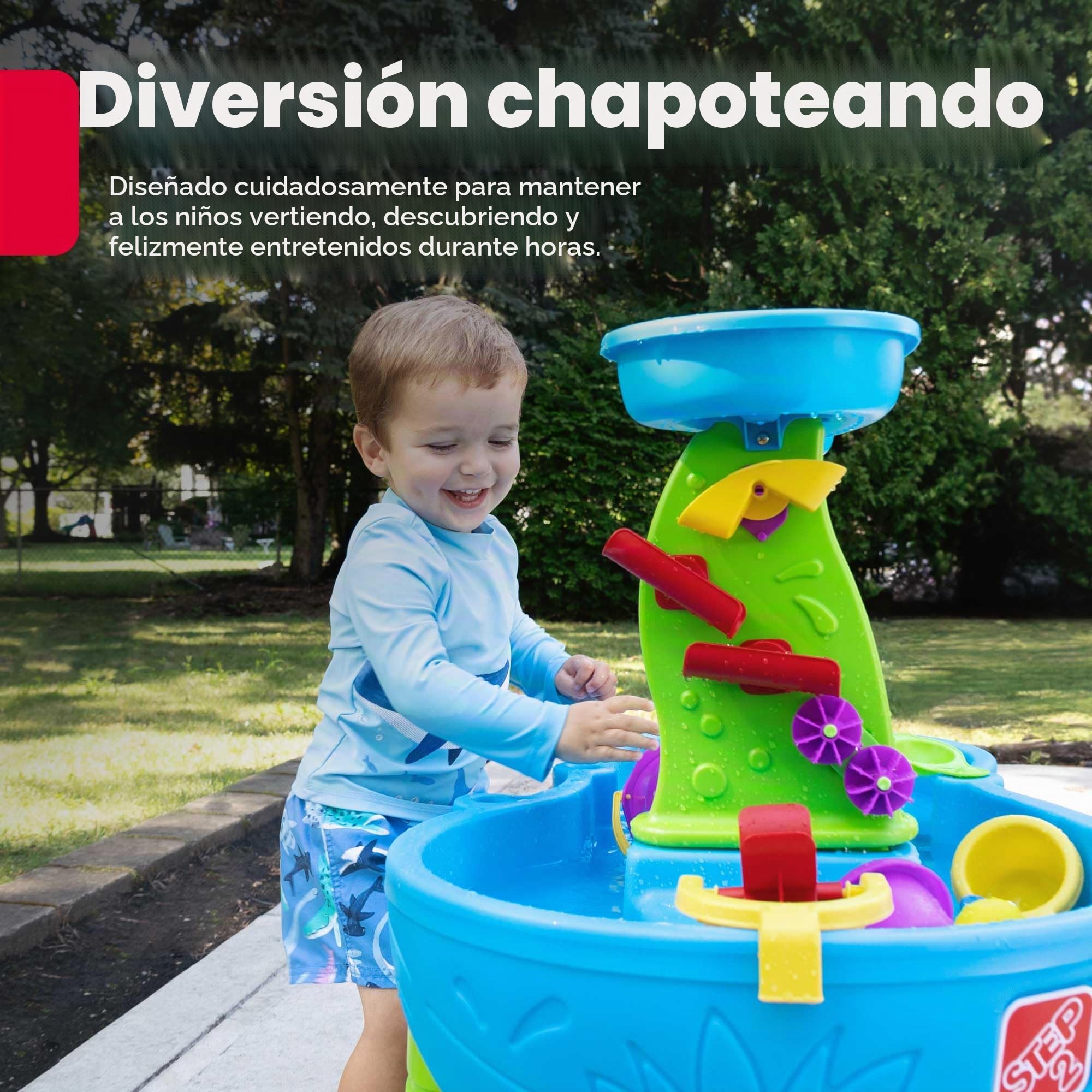 Step2 Rain Showers Mesa de Agua y Arena, Azul y Verde, 13 Accesorios, Juegos de Agua para Niños
