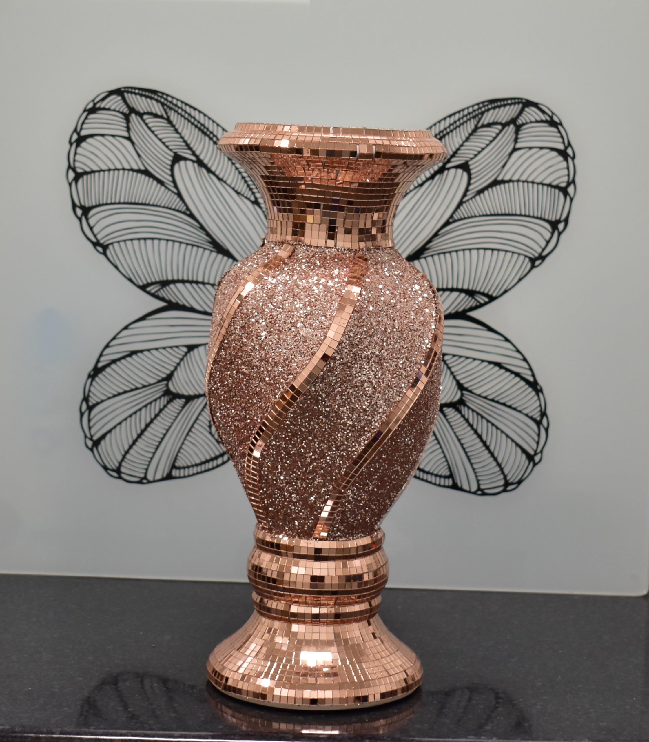 Deenz Rose Gold V042 40Cm Spiral Crushed Diamond Ceramic Vase Sculpture Flower Pot Sparkle Ornament Bling Vase Handmade (Rose Gold V042)