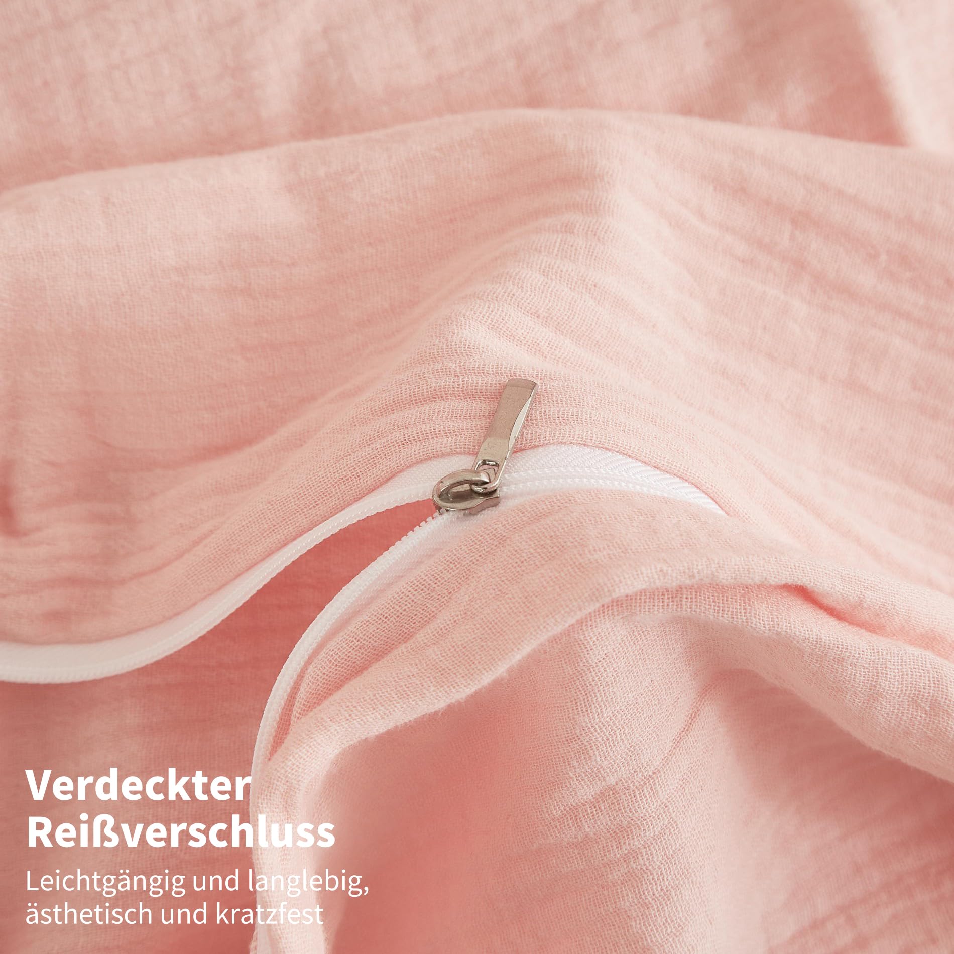 Doppelte Muslin Bettwäsche 135x200 Rosa 100% Baumwolle Bettwäsche Muslin Weich Atmungsaktiv Kuschelige Bettbezug Set 2teilig mit Reißverschluss und 80x80 cm Kissenbezug