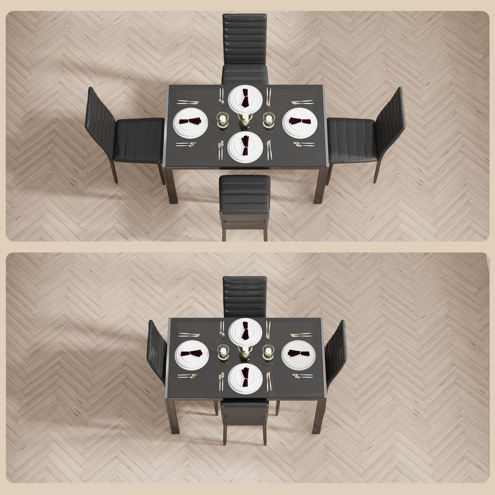 Bealife Table à Manger avec 4 Chaises, Table Rectangulaire en Verre Trempé et Chaises en Similicuir Noir