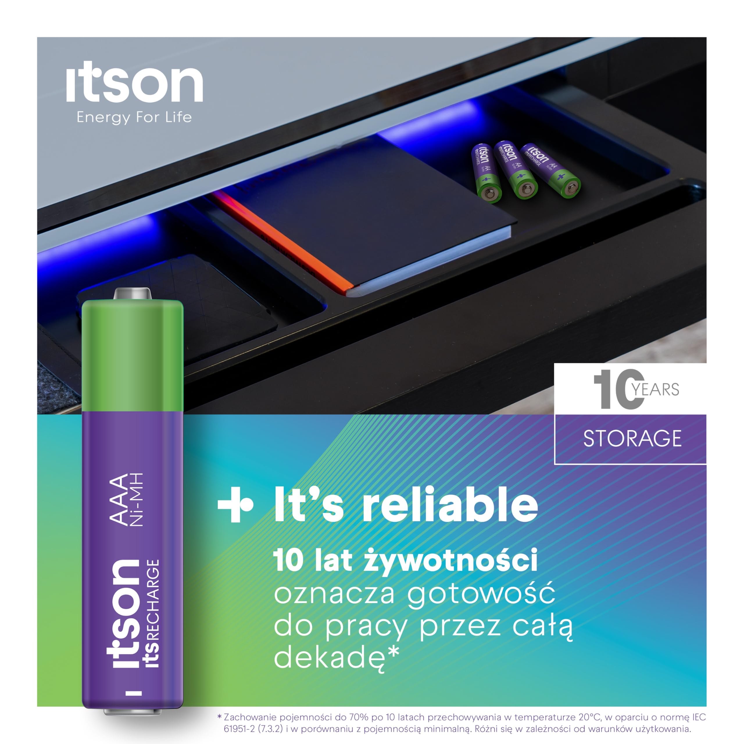 ITSON, AAA akumulatorki Ni-MH, 800 mAh, 4 sztuki, idealne do aparatów cyfrowych, kontrolerów gier video, zabawek, HHR03-800IT/4CP