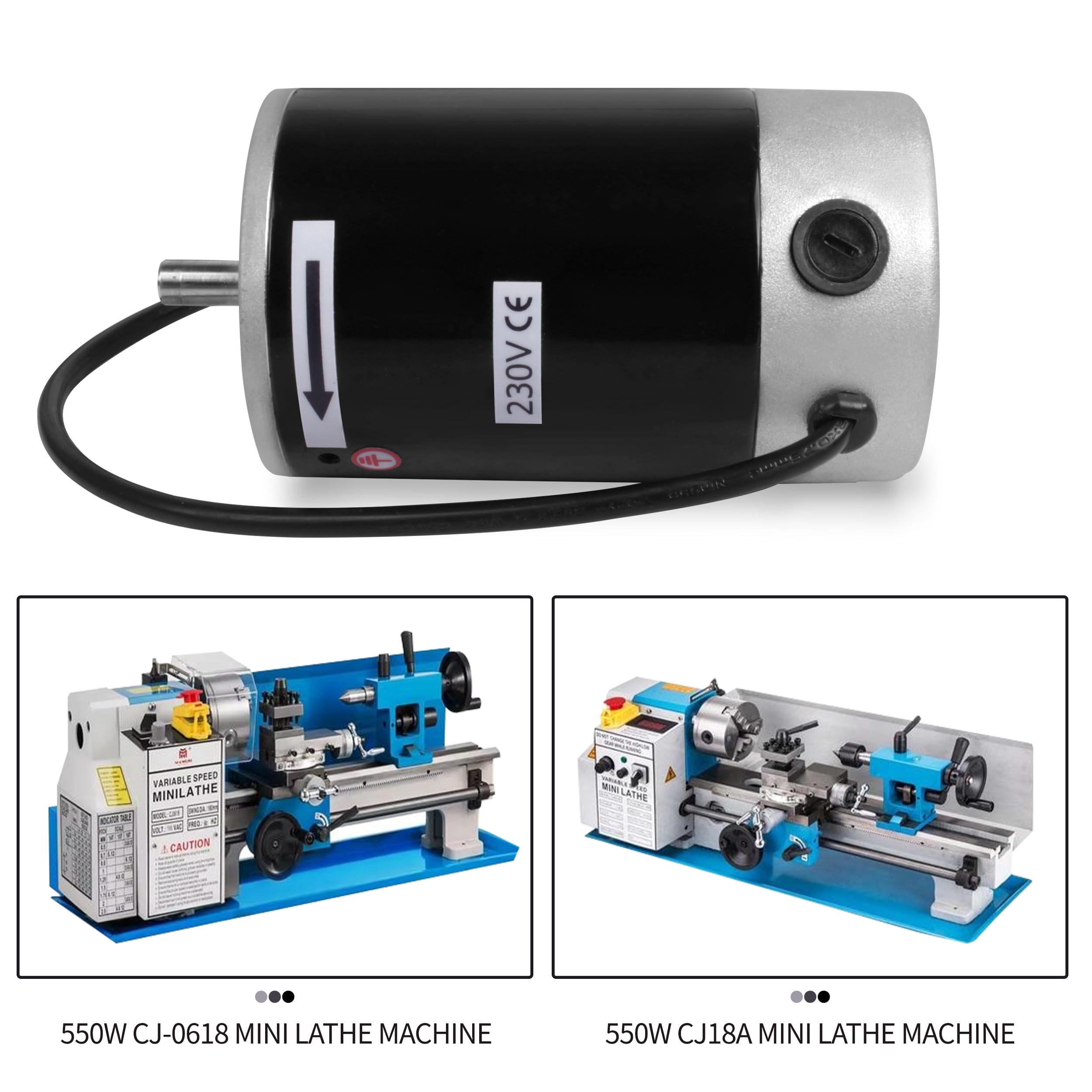 RATTMMOTOR Motor de 550 W 220 V CC, mini torno de metal, 6000 rpm, para mini torno de mesa 0618 CJ18A, accesorios mecánicos de repuesto (550 W)