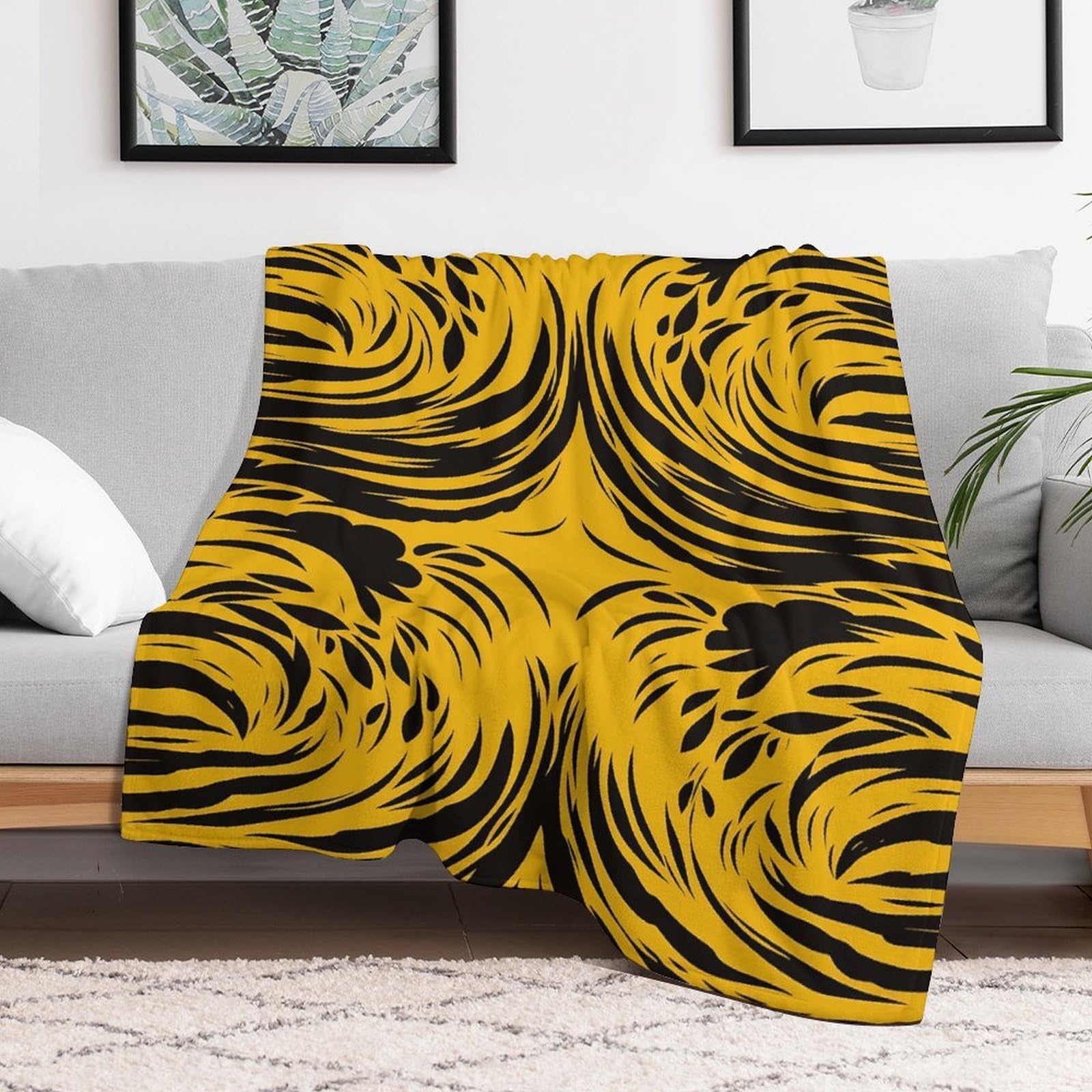 Couverture polaire haut de gamme en flanelle de style ferme, jeté de lit décoratif jaune moutarde
