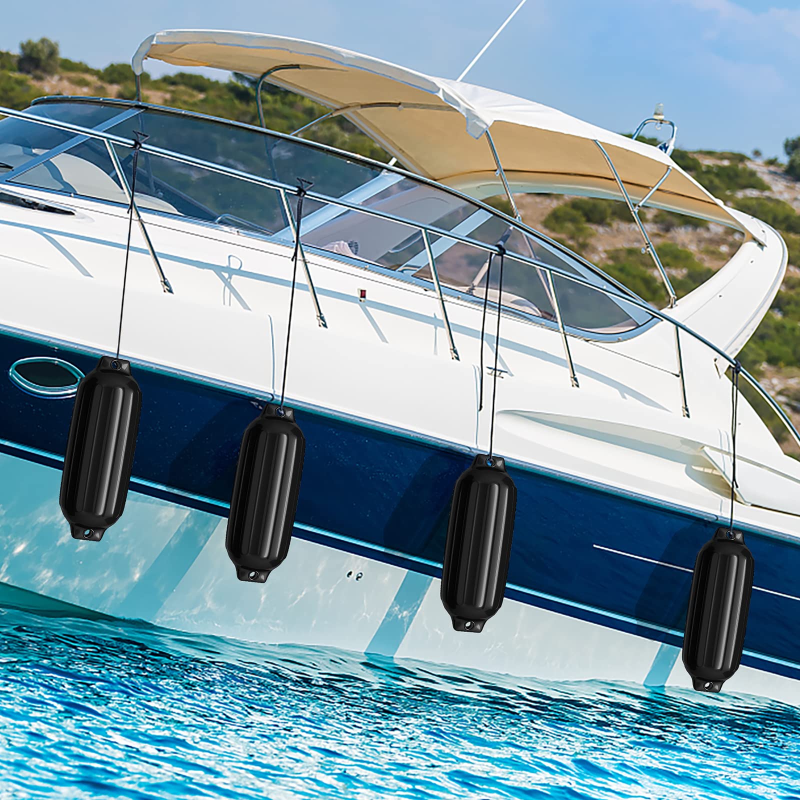 COSTWAY Set de 4 Pare-Battage Gonflables en PVC à Deux Œillets Nervurés pour Ponton, Voilier, Hors-Bord, Protections Gonflables pour Bateaux