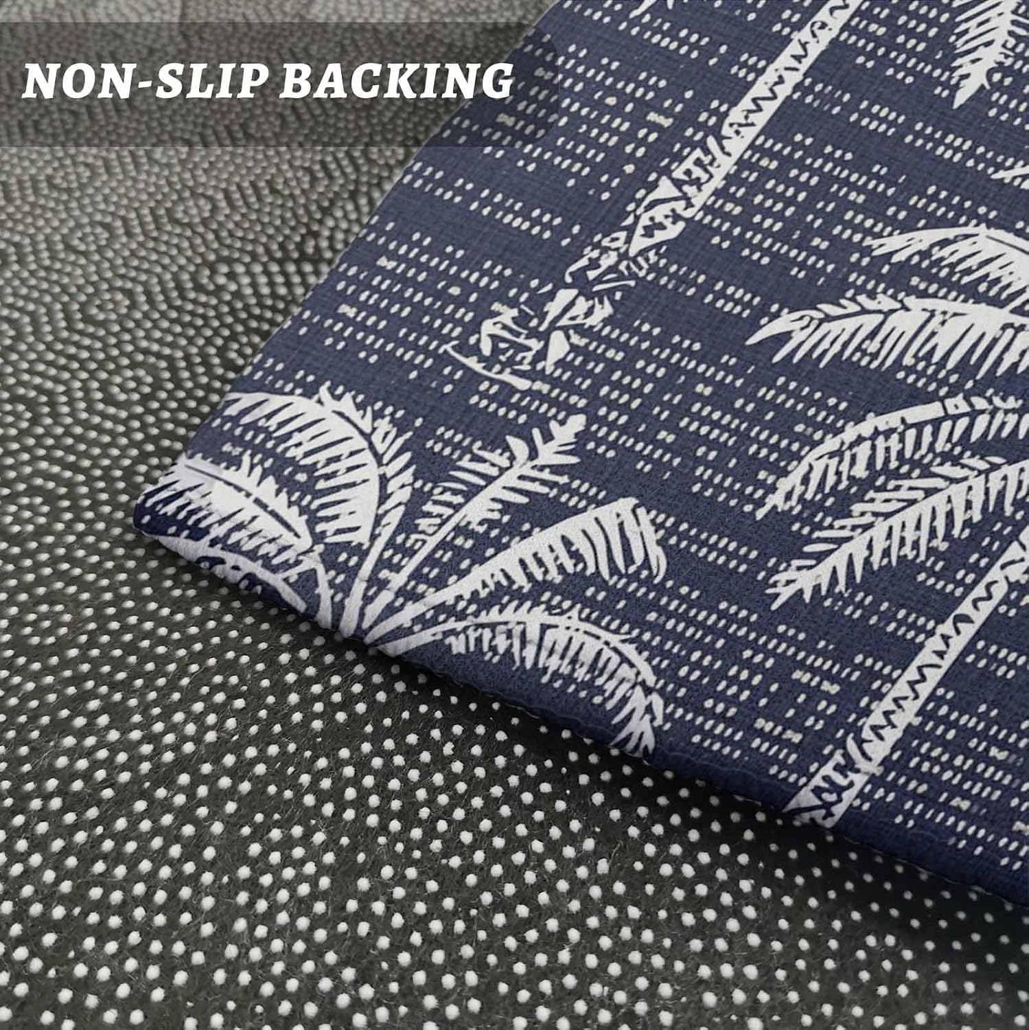 Teamery Kitchen Mats for Floor Summer Beach Palm Tree on Blue Washable Non Slip Kitchen Rugs 1PCS, Retro Tropical Plant Absorbent Standing Mats for Sink Bathroom Office Living Room 15.7x47.2in
