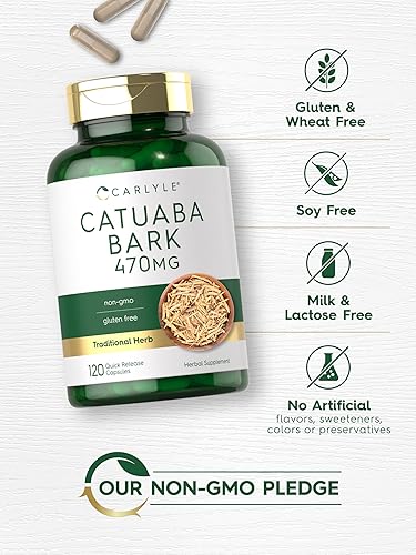 Miniatura 4 de Carlyle Suplemento de corteza de Catuaba 470 mg 120 cápsulas para hombres y mujeres Sin OMG y sin gluten
