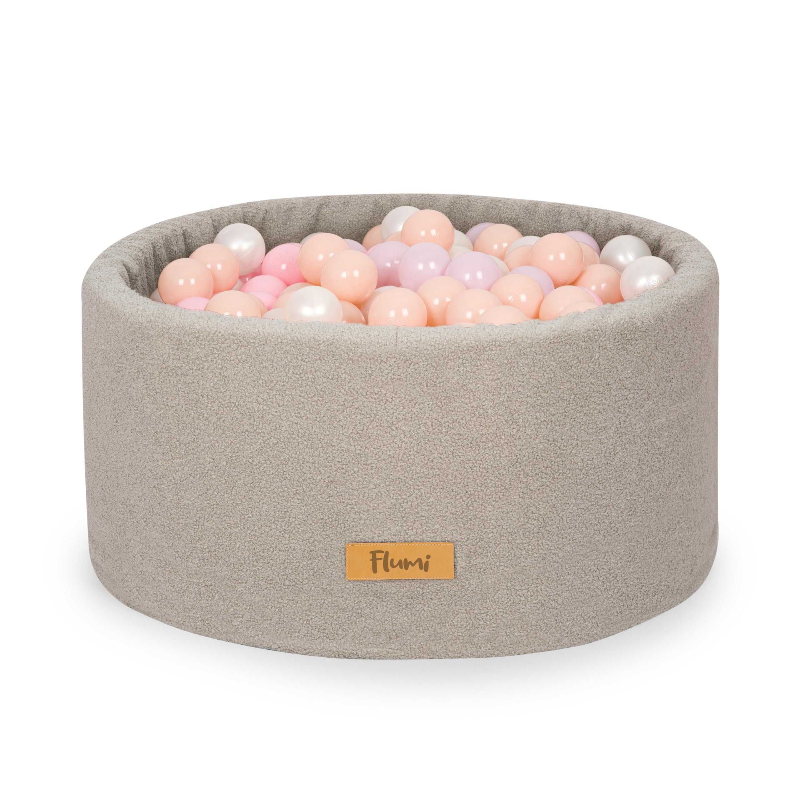 Flumi Piscina a Palline Personalizzata per Bambini da 1 Anno - Piscina a Palline per Bambini 90x40cm con 200 Palline ∅ 7cm Made in EU - Certificazione Oeko-Tex e CE (Teddy Grigio)
