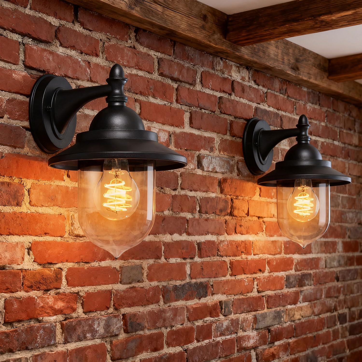 EBION 2 Stück Aussenlampe Wand E27, AußEnlampe AußEnwandleuchten Aluminum Ip44 Wasserdicht, Wandleuchte Vintage Ausenbeleutung Hauswand Schwarz, Garten, Veranda, Terrass, GlüHbirne Nicht Enthalten