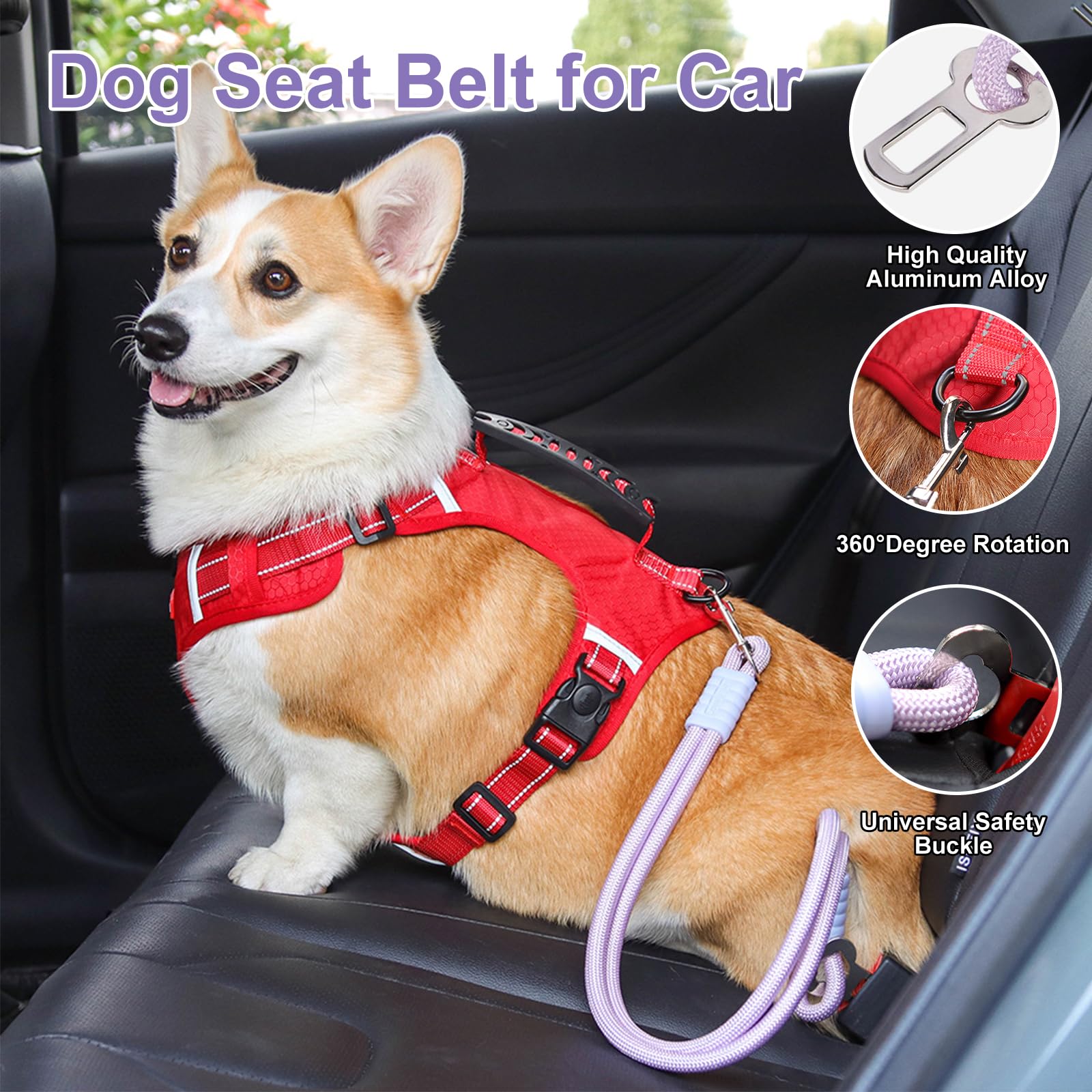 2 Stück Anschnallgurt Hund Auto,Hundeanschnaller fürs Auto,Universelle Sicherheitsschnalle, passend für Autokopfstütze，Kann als Leine verwendet Werden, geeignet für alle Hunde und Katzen (Purple)