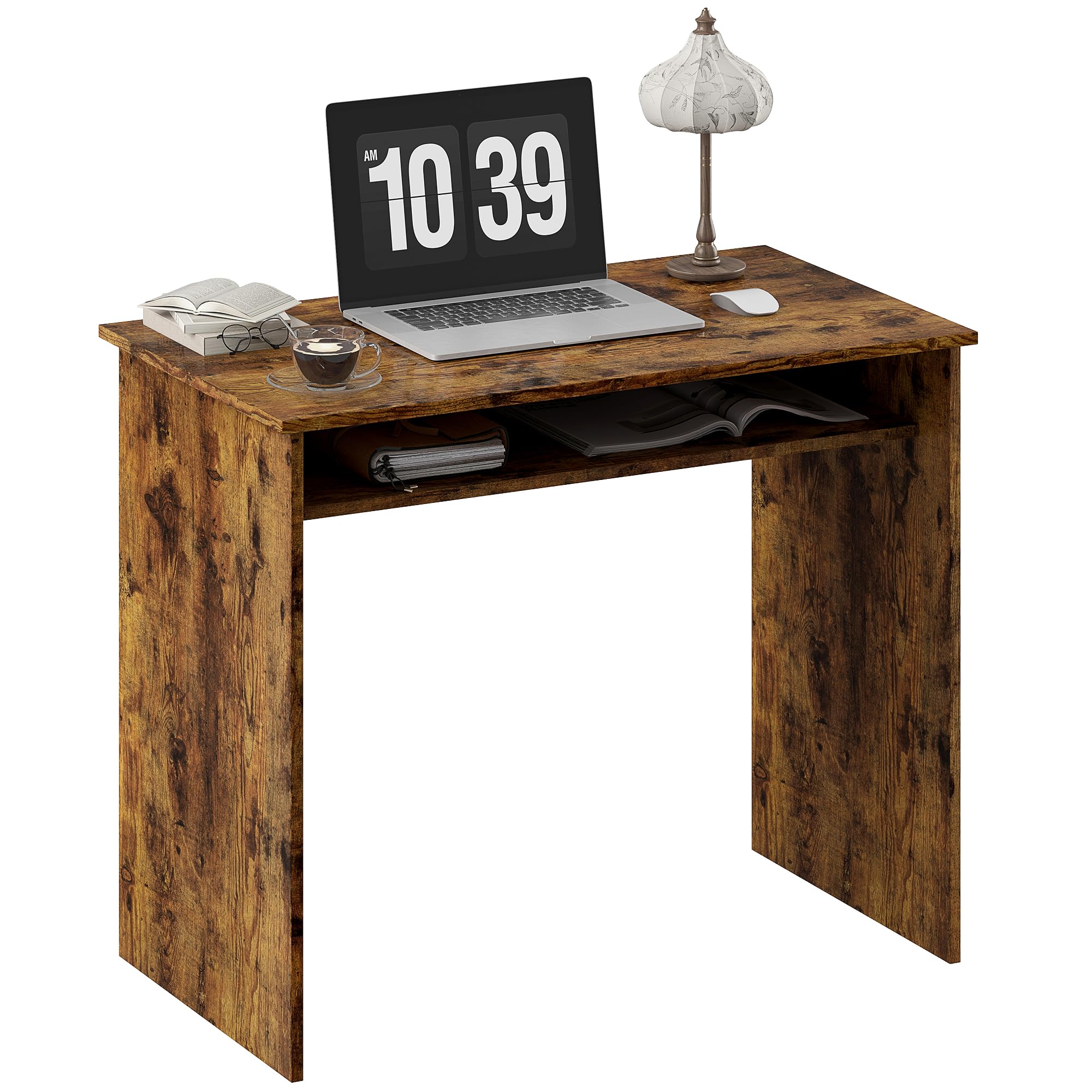 Homcom Brown Computer Desk Writing Table Study Workstation Storage - Rustic - 50 - 90