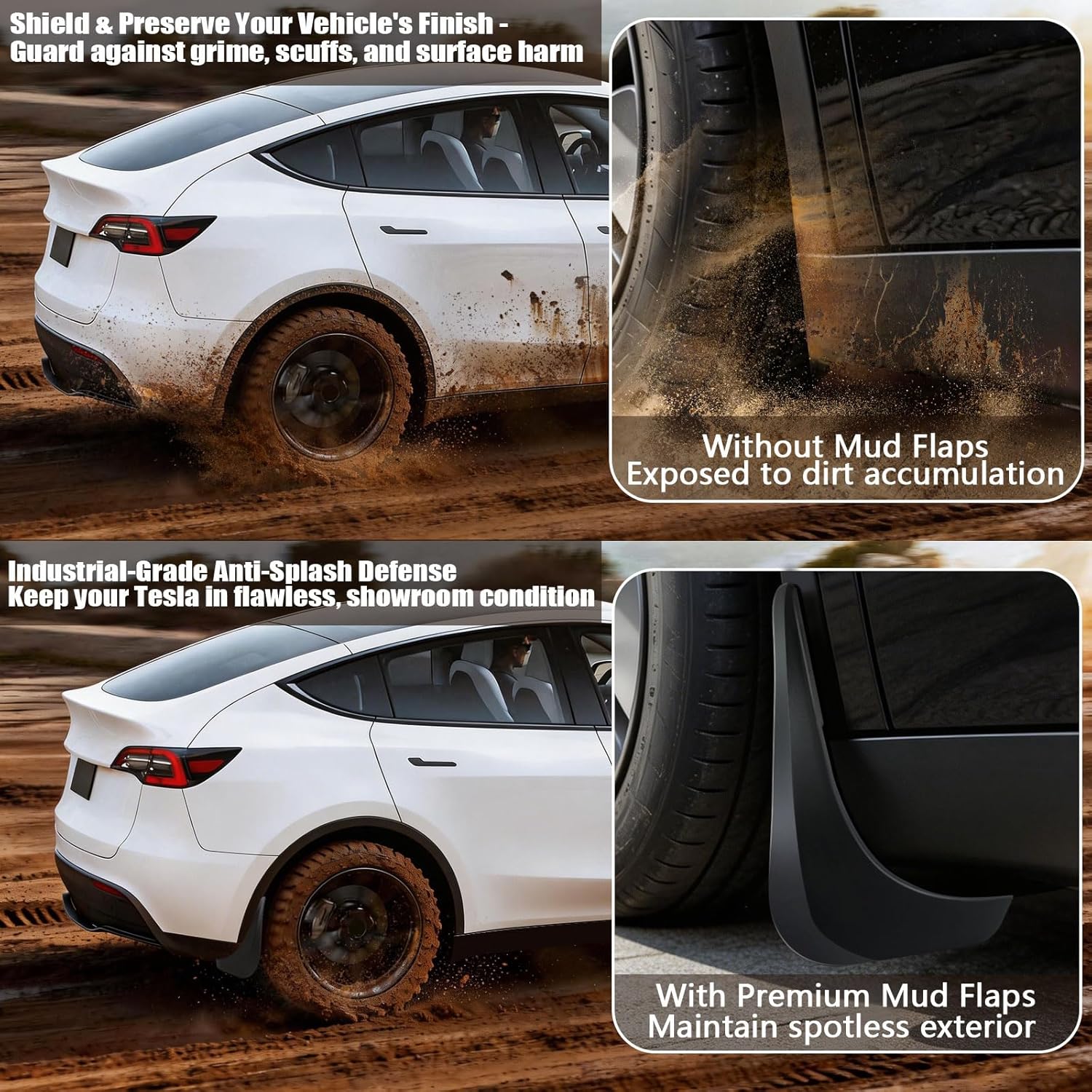 Mud Flaps for Tesla Model Y Juniper Accessories (2025-2026) - Exact Fit No Drill Military-Grade Rugged Durability Mudflaps, Anti-Scratch Low Drag Paint Protection Mud Guards Model Y Juniper Upgraded