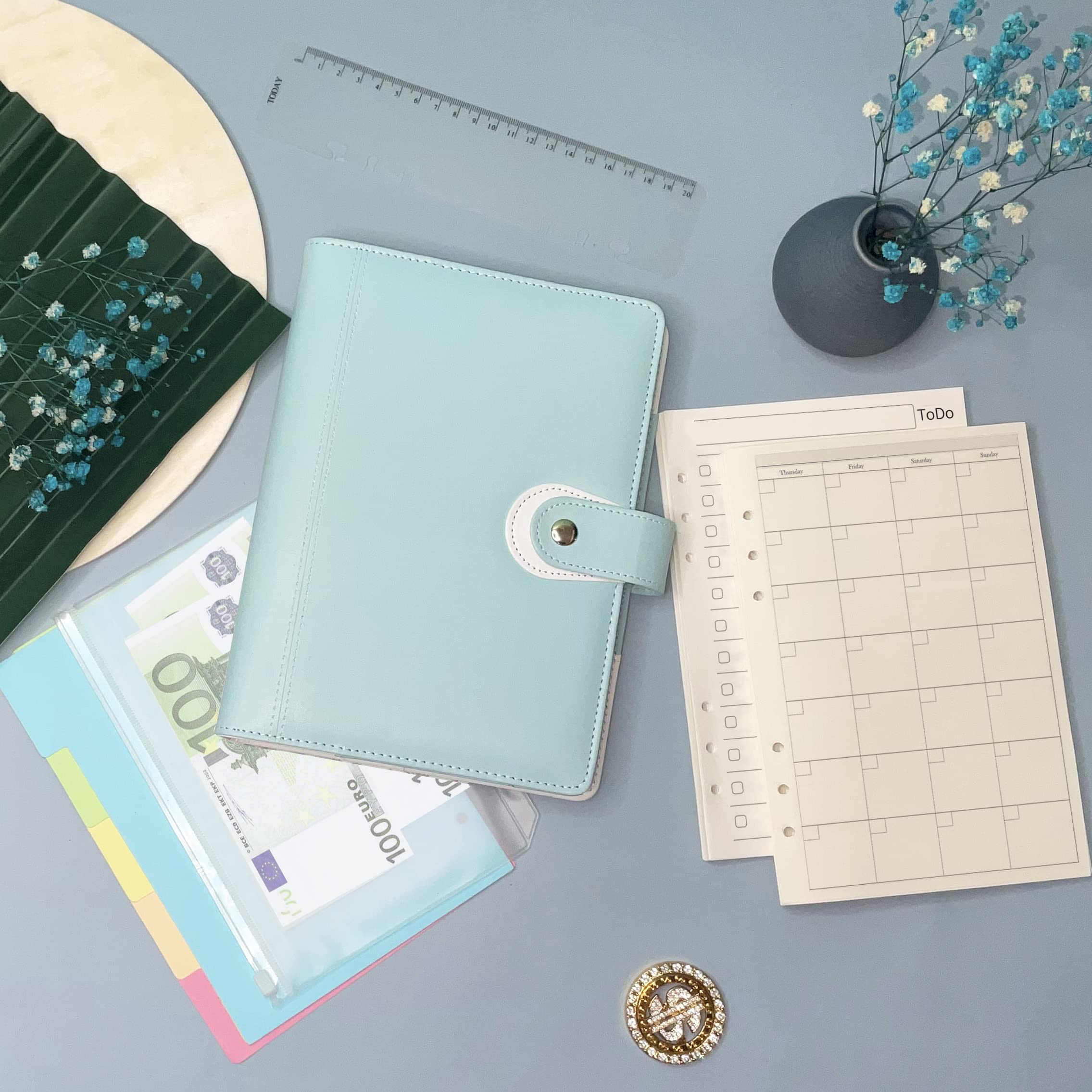 Classeur A5 à Anneaux 6 Avec Accessoires – Agenda Organisateur Avec Poche Budgétaire, Mint