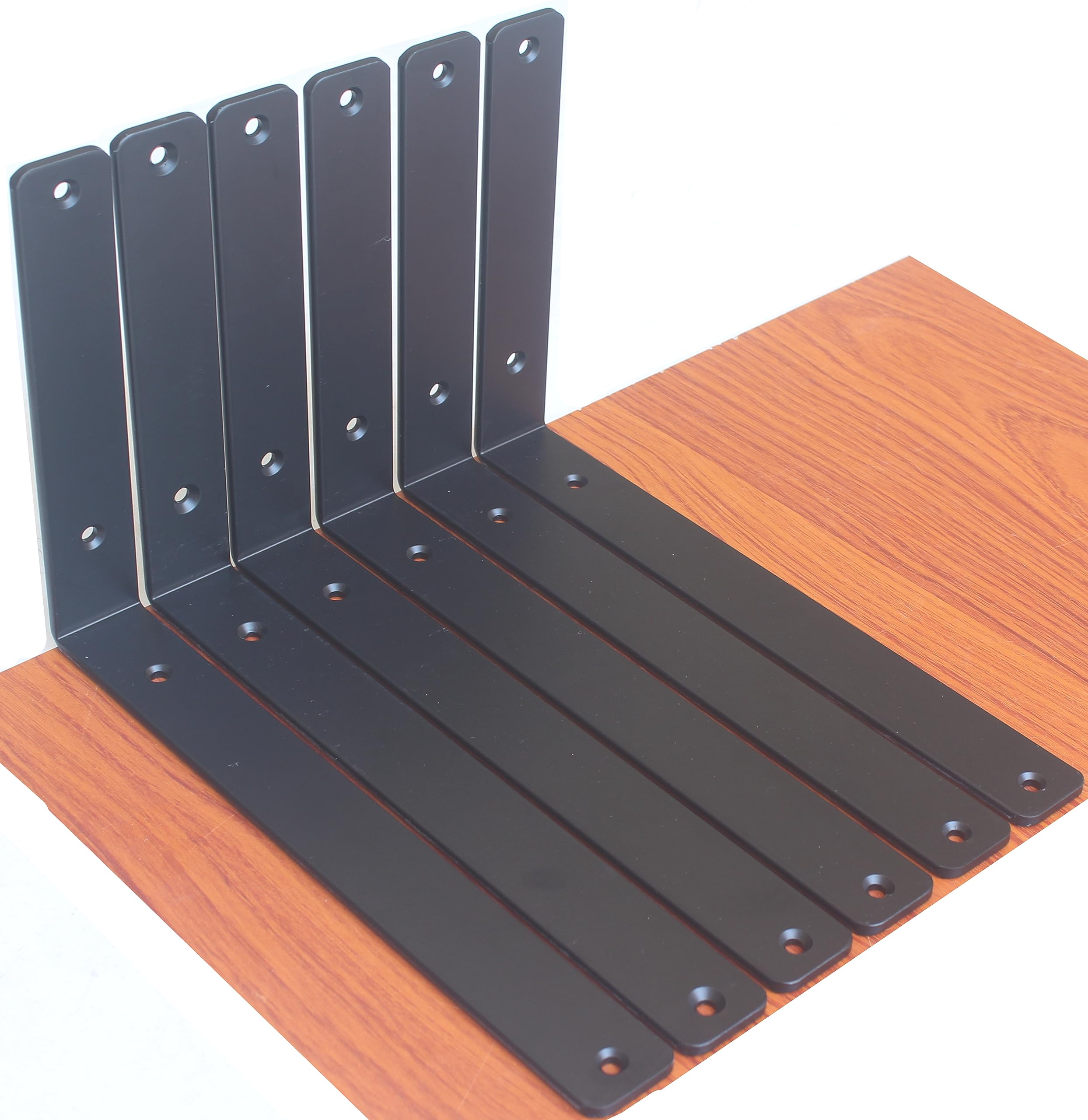6 Pack - L 12" x H 8" x W1.5, 5mm Thick Black L Shelf Bracket, Iron Shelf Brackets, Metal Shelf Brackets, Floating Shelf, Shelf Supports with Screws โ image 1