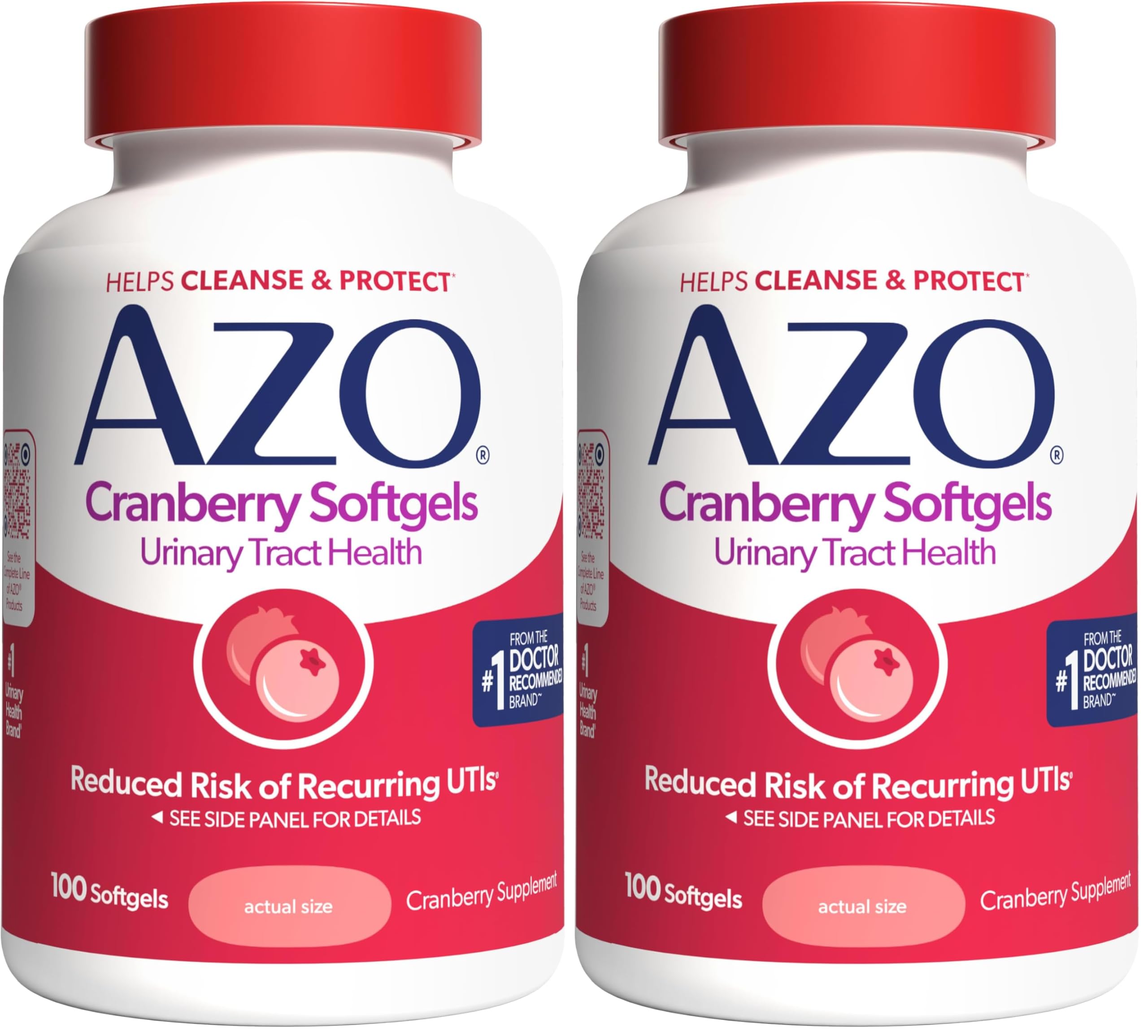 AZO Cranberry Urinary Tract Health Supplement, 1 Serving : 1 Glass of Cranberry Juice, Sugar Free Cranberry Pills, Non-GMO, 3 Month Supply, 100 Softgels (Pack of 2)