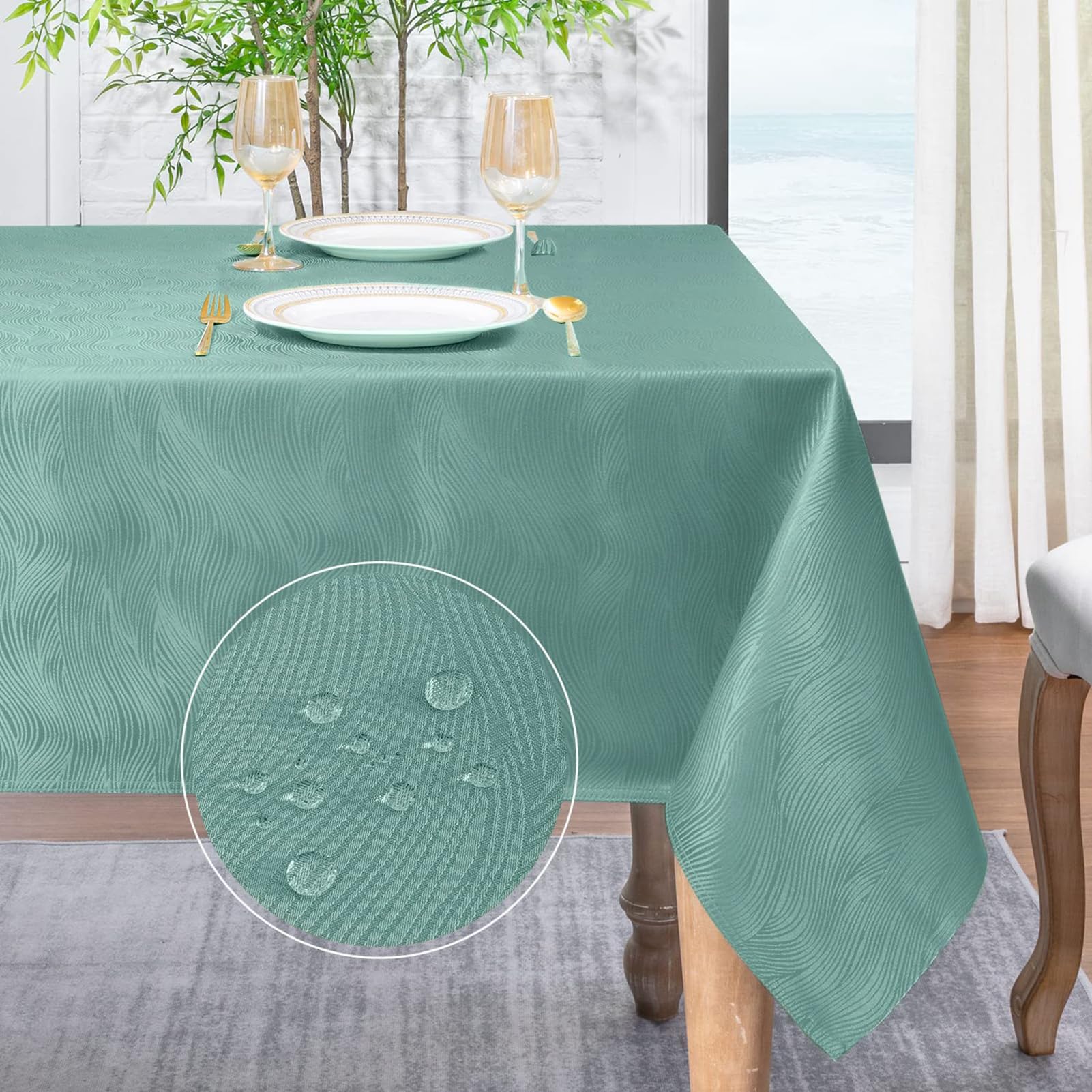 Softalker Mantel Mesa Rectangular 140x100 cm Navidad Verde Menta de Jacquard a Rayas Manteles Antimanchas Impermeables de Exterior para la Protección de Mesas Modernas para Otoño Cumpleaños Boda