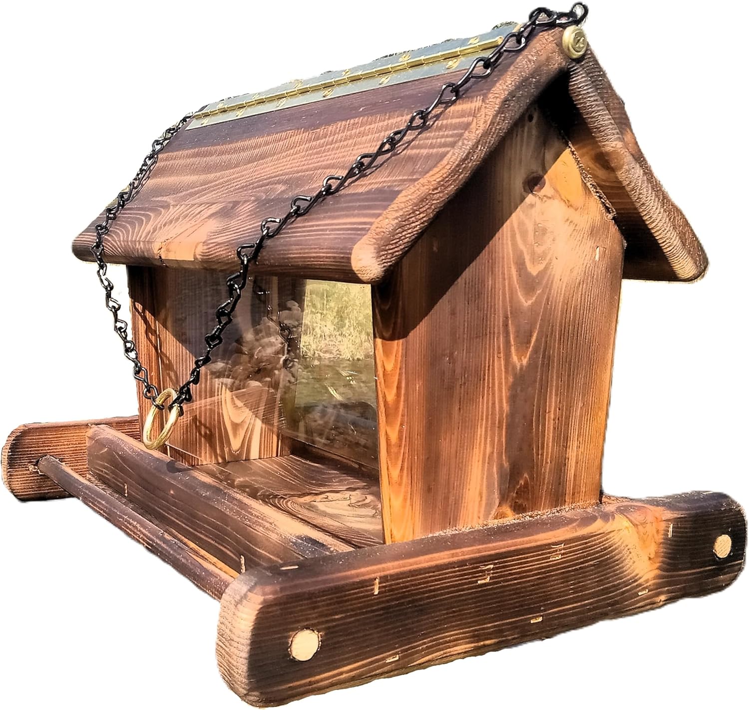 14 Inch Hanging Cedar Wood Bird Feeder for Outdoors