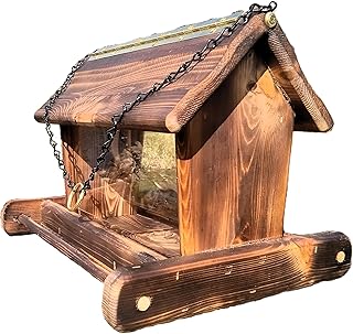 14 Inch Hanging Cedar Wood Bird Feeder for Outdoors