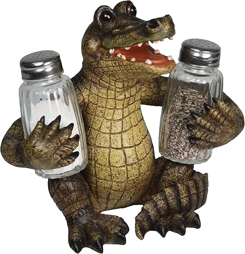 River's Edge Juego de salero y pimentero, de resina de polímero, pintado a mano. Cocodrilo (Alligator),Bass,Oso y abejas,Azul Cangrejo,Bobber,Bull