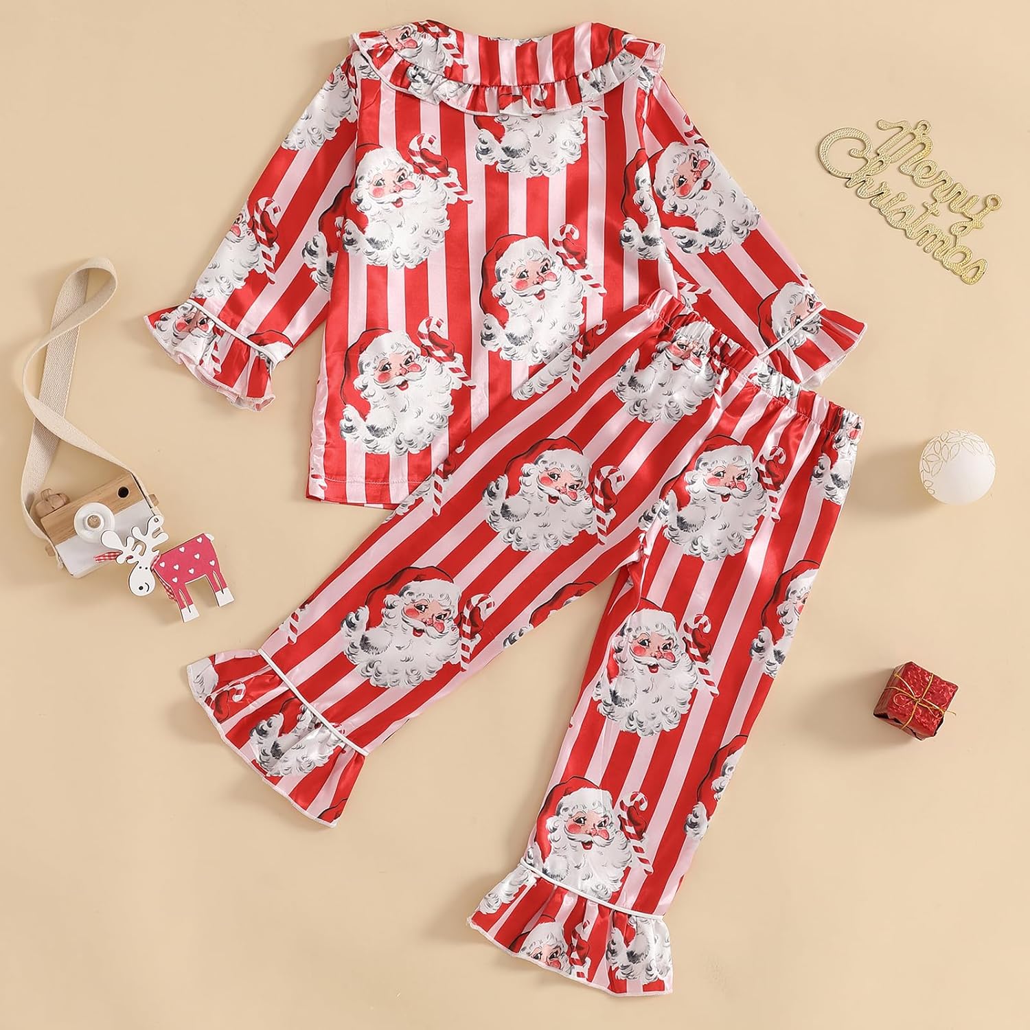 Toddler Baby Girl Boy Silk Satin Pajamas Set Button Down Pjs Kids Long Sleeve Shirt Pants Christmas Pjs Sleepwear - Image 5