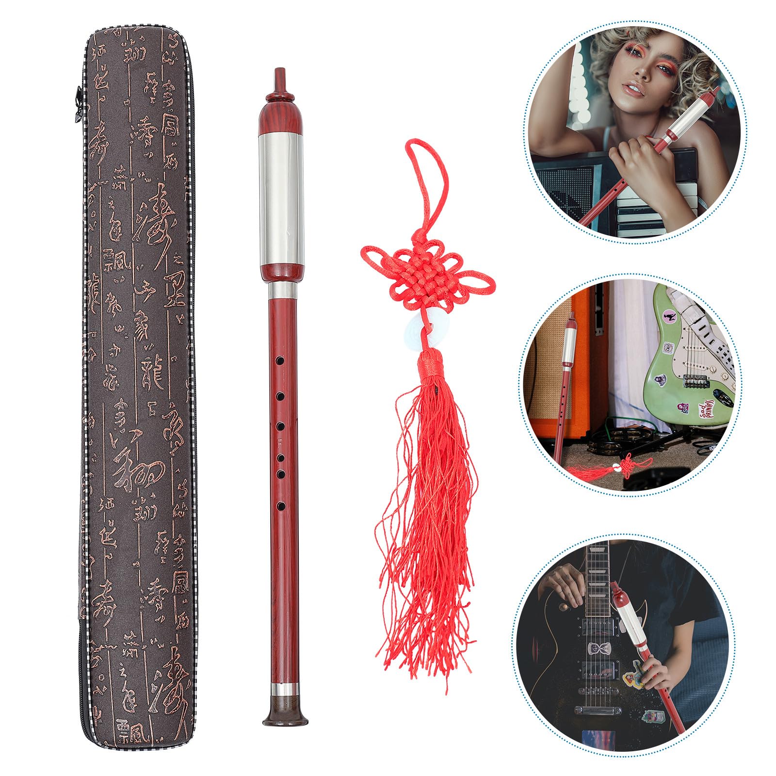 Bawu Blasinstrument Satz G dur aus Resin Tragbares Chinesisches Musikinstrument mit Aufbewahrungsbeutel Zerlegbares Ethno Folk Instrument in Dunkelrot
