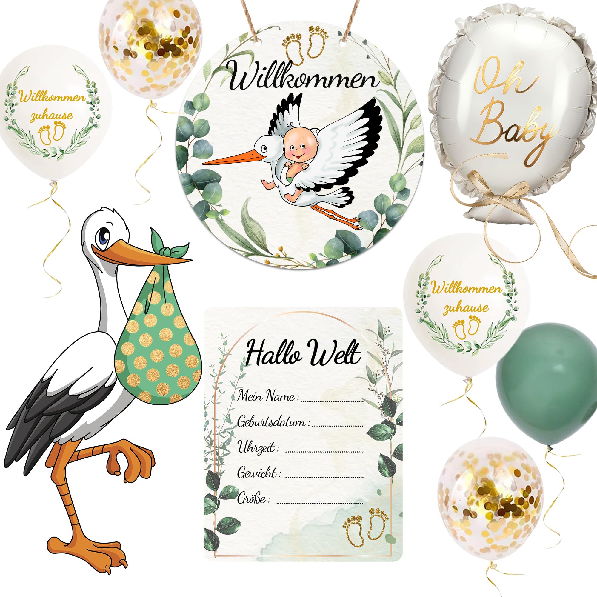 YBwanli willkommen zuhause baby,welcome home baby,storch geburt für draussen,Geburtsstorch+meilensteinkarten baby+willkommen Tags+Ballon,babyparty geschenk,Voller süßer Geschenke zur Geburt