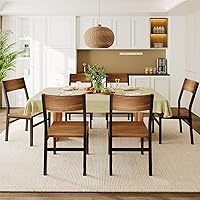 Feonase Dining Chairs Set of 6 Walnut, Ergonomic Modern Kitchen Chairs with Backrest Support, Sturdy MDF & Metal for Dining Room