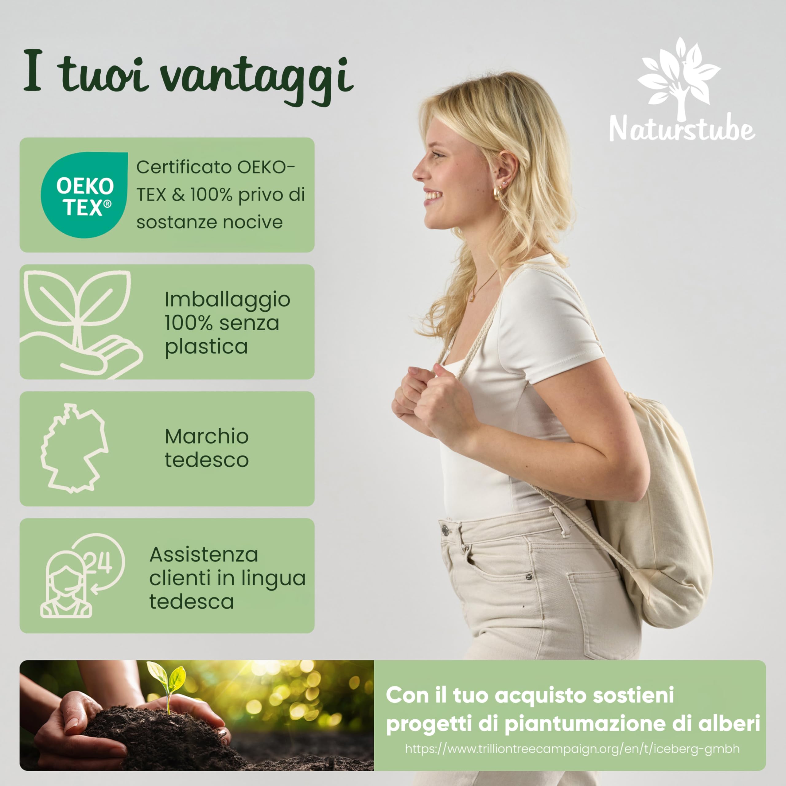 Sacca Sportiva in Cotone Naturale (10 Pezzi, 38 x 42 cm) Oeko-TEX® | Zaino Sacca con Coulisse da Palestra, Mare e Spiaggia | Sacchetta Porta Scarpe per Uomo, Donna e Bambini