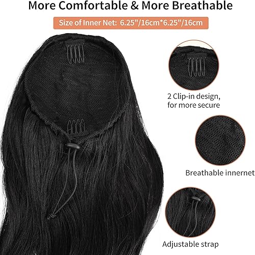 Miniatura 3 de SEIKEA Cola de caballo con cordón ondulado largo de 26 pulgadas, PT004 Gita