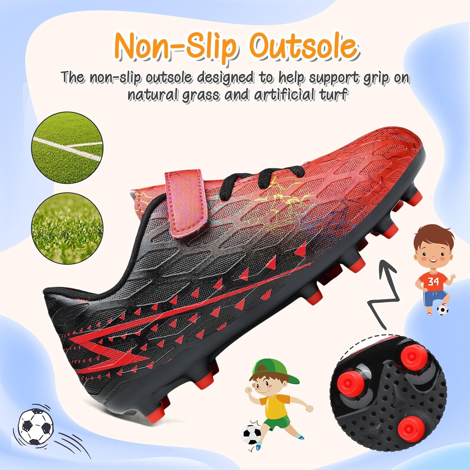 Hanani Boys Girls Soccer Cleats Youth Firm Groud Athletic Low Top Outdoor Trainning Football Shoes for Little/Big Kid