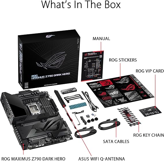 ASUS ROG Maximus Z790 Dark Hero (WiFi 7) LGA 1700(Intel 14th &13th&12th Gen) ATX Gaming Motherboard(PCIe 5.0x16, 5xM.2 Slots,DDR5,2X Thunderbolt 4 Ports, USB Type-C Front-Panel)