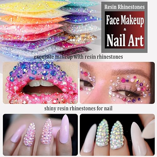 Miniatura 7 de 5000 diamantes de imitación de resina de 0.118 pulgadas a granel, diamantes de imitación de gelatina redondos negros con parte trasera plana, gemas