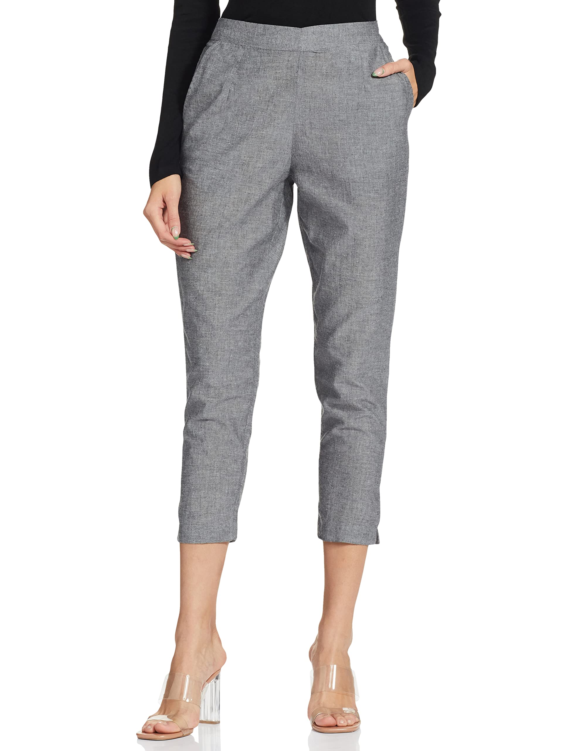 Aurelia Pure Cotton Strechable Relaxed Fit Trouser for Women | Ankle Length Relaxed Fit Trouser for Women | Pure Cotton Relaxed Fit Trouser for Women | Pants for Women in neutral