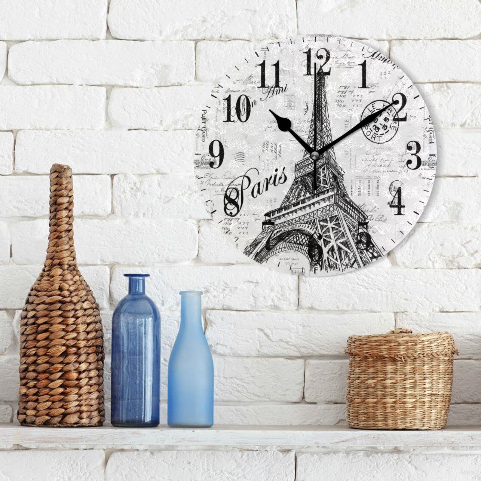 Amazon.co.jp: xigua パリ エッフェル塔 壁掛け時計 静音 カチカチ音