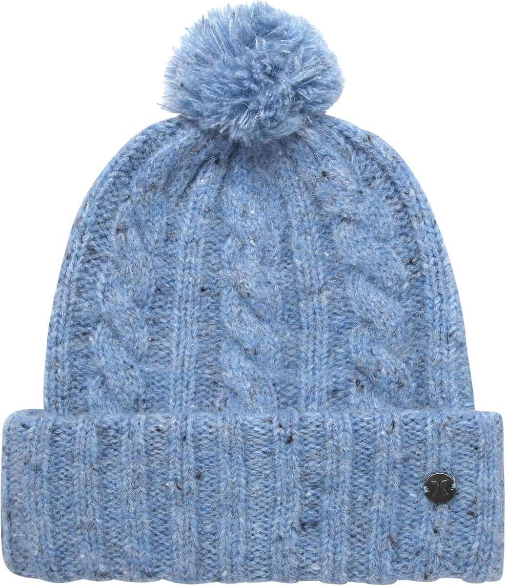 Gorro de punto de canalé con puños y pompón para mujer | La mezcla de lana duradera y las fibras acrílicas de talla única brindan aislamiento y elasticidad, el ajuste profundo se ajusta para un ajuste seguro.