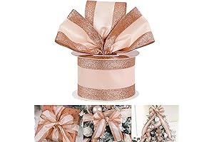 HUIHUANG Rose Gold Wired Satin Ribbon with Glitter Stripe Edges