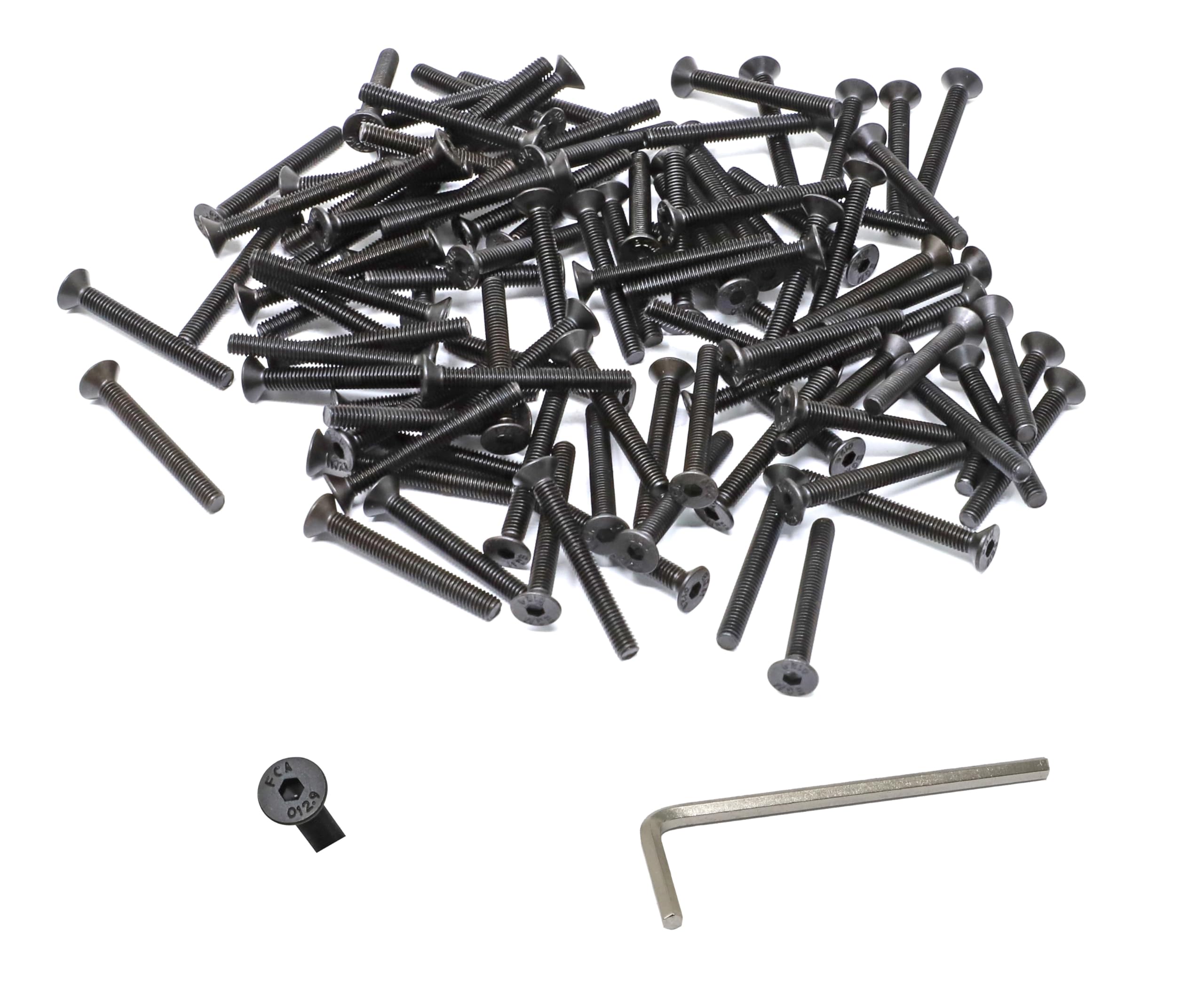 iexcell 100 Pcs M3 x 25mm Thread Pitch 0.5 mm Alloy Steel 12.9 Grade Hex Socket Flat Head Cap Screws Bolts Kit, Black Oxide Finish