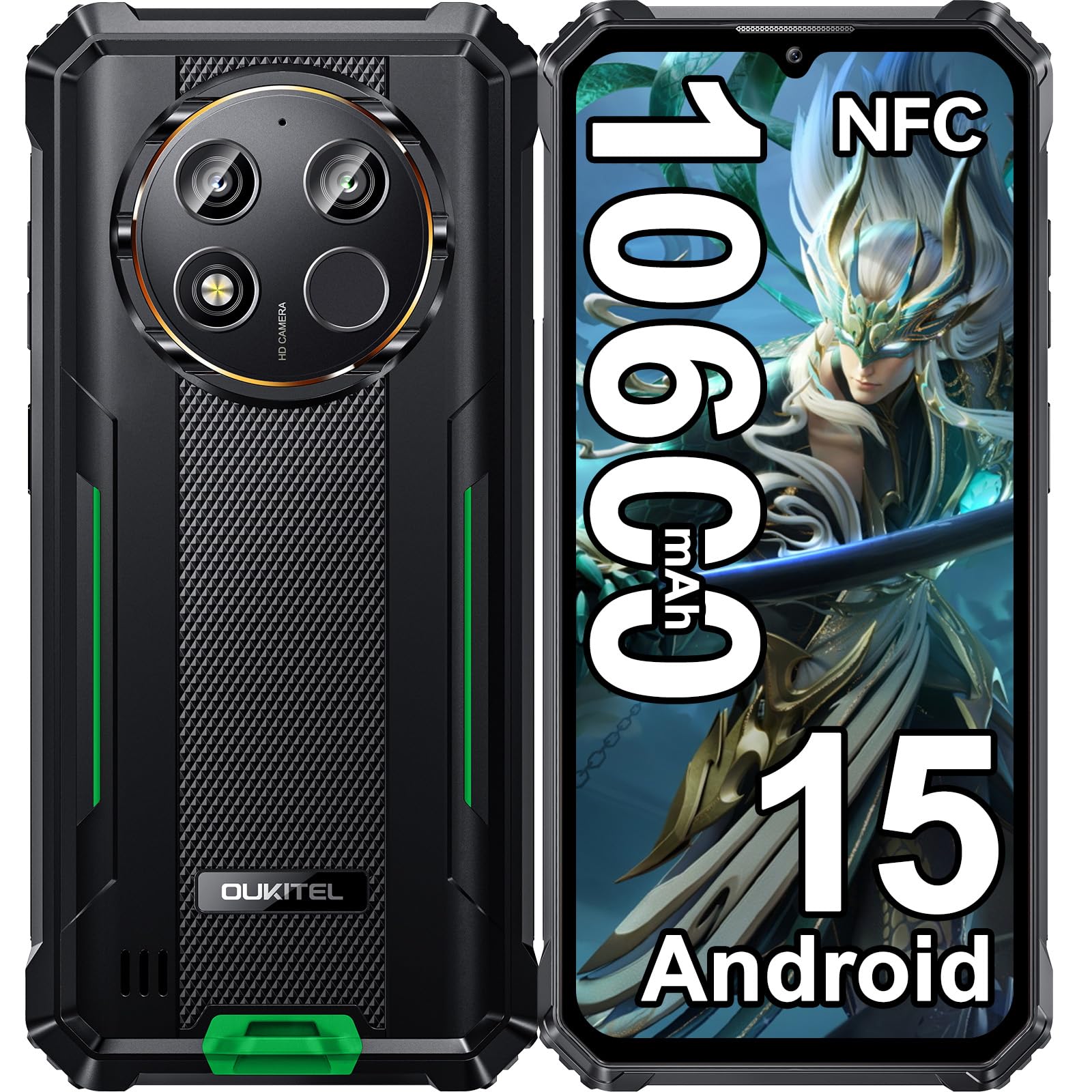OUKITEL WP28E Rugged Smartphone 2026-10600mAh Telefono Indistruttibile | 16GB+64B/1TB Smartphone Rugged, 6.52" Celluare Antiurto, 13MP Cellulare Impermeabile, Android 15/4G Dual SIM/OTG/NFC, Verde