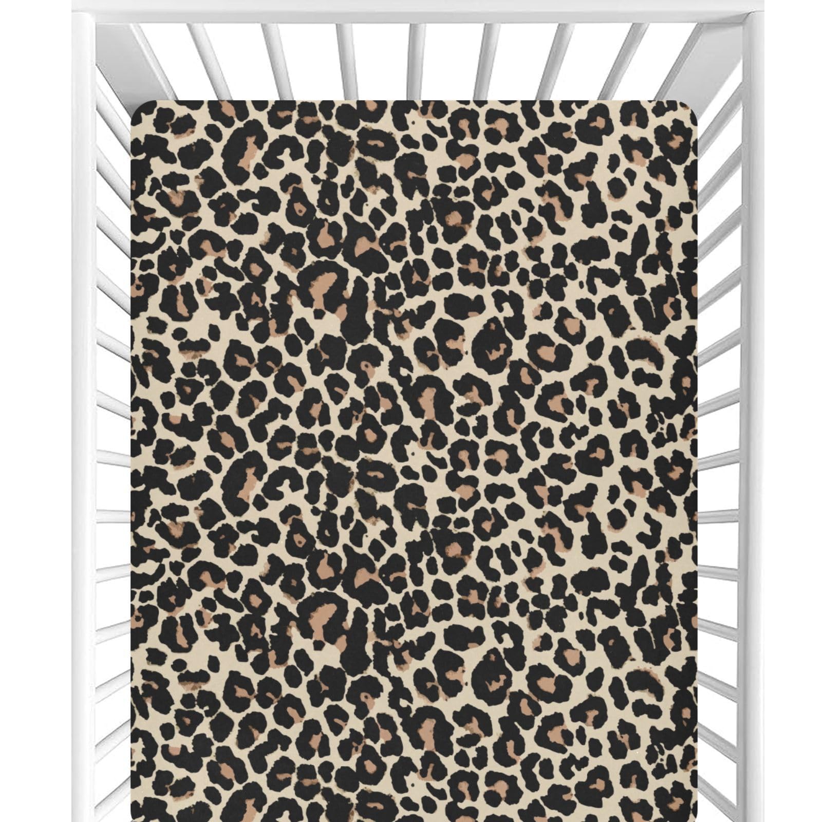 CaTaKu Baby Crib Sheets Brown Leopard Animal Print Mini Crib Sheets Fitted for Girls Boys,Neutral Soft Toddler Mattress Bed Sheets for Crib,27"x 39"