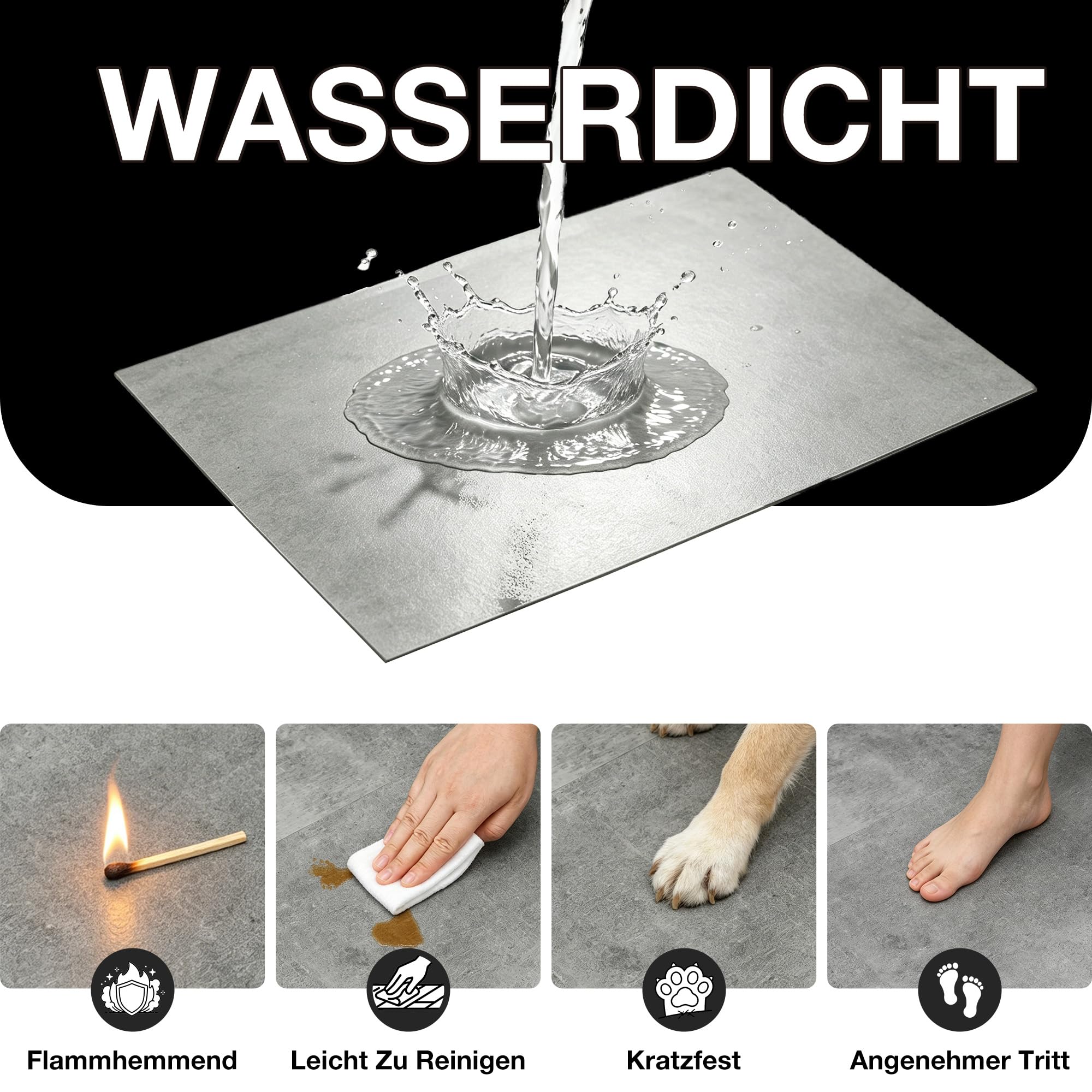 Mulgreat - PVC Bodenbelag Galena - Selbstklebende Vinyl-Fliesen - Vinylboden - Betoneffekt - Grau- 60,96 cm x 30,48 cm x 1,5 mm - Dicke 1,5 mm - 2.23m² / 12 Fliesen