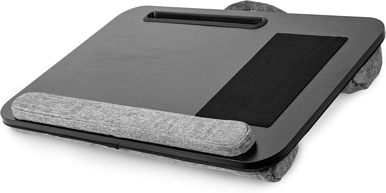 Duronic Laptop Tray with Cushion DML433 | Ergonomic Lap Desk for Bed, Sofa, Car | Built-in Mouse Pad, Wrist Pad and Tablet Holder | Black/Grey | Portable Design with Carry Handle| for Home/Office