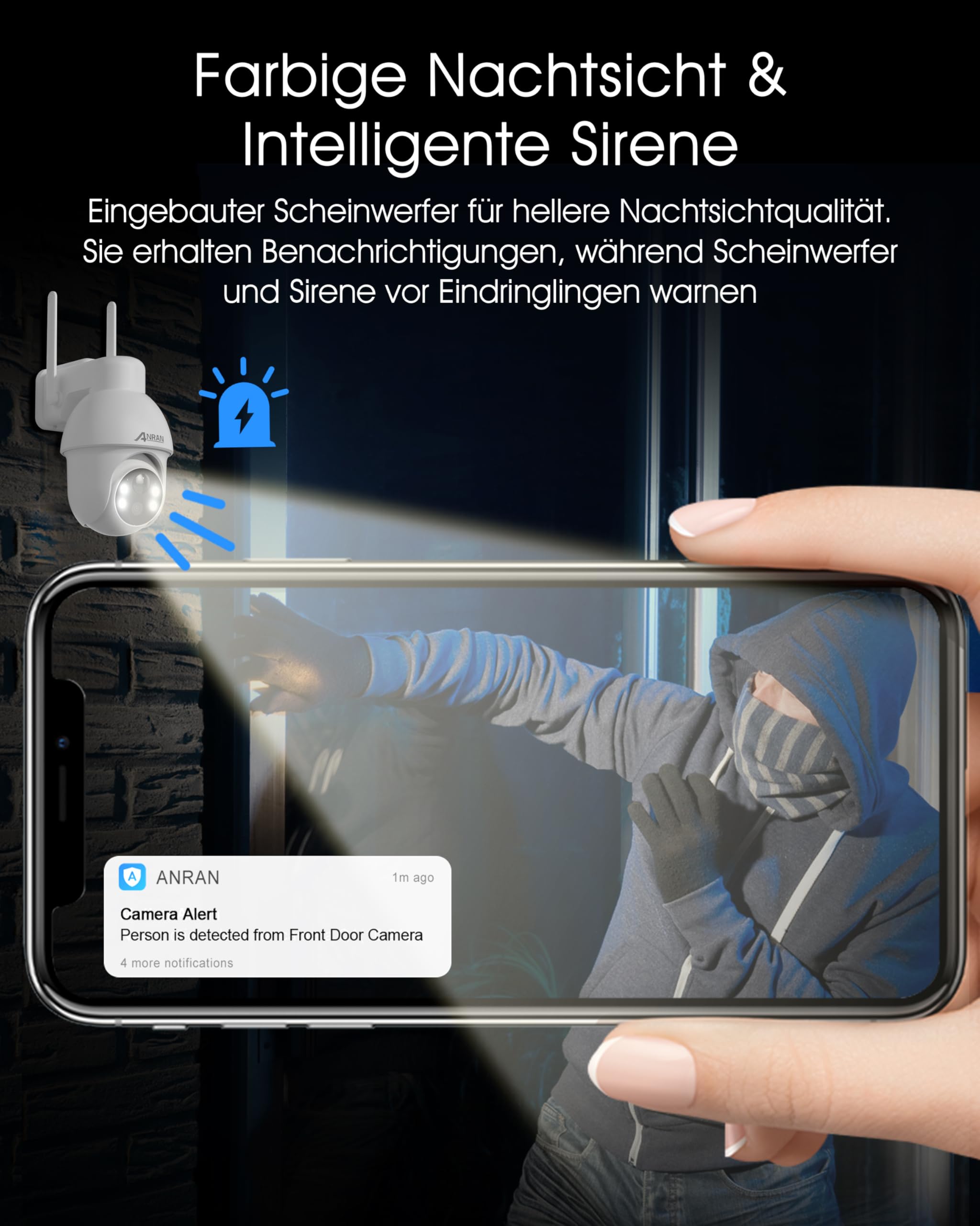 ANRAN 3K Überwachungskamera Aussen WiFi,5MP Ultra HD 360° PTZ Solar Überwachungskamera,Farbnachtsicht,Zwei-Wege-Audio,PIR Bewegungserkennung,Intelligenter Alarm,IP66 Wasserdicht,Alexa Kompatibel
