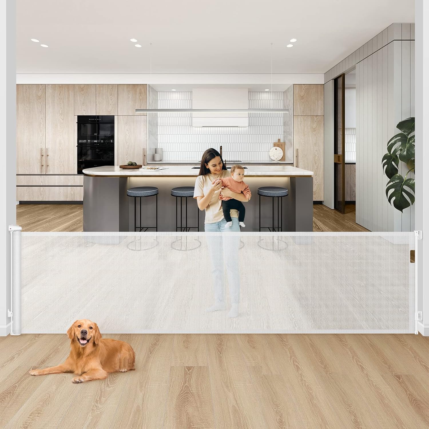 (Both are different) 138 Inch Extra Wide Baby Gate for Large Openings, Retractable Baby Gates for Indoor Outdoor, Extra Long Retractable Dog Gate for Doorways 35"Tall Pet Gates for Stairs Child Safety Gates Mesh Baby Gate