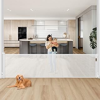 138 Inch Extra Wide Baby Gate for Large Openings, Retractable Baby Gates for Indoor Outdoor, Extra Long Retractable Dog Gate for Doorways 35"Tall Pet Gates for Stairs Child Safety Gates Mesh Baby Gate